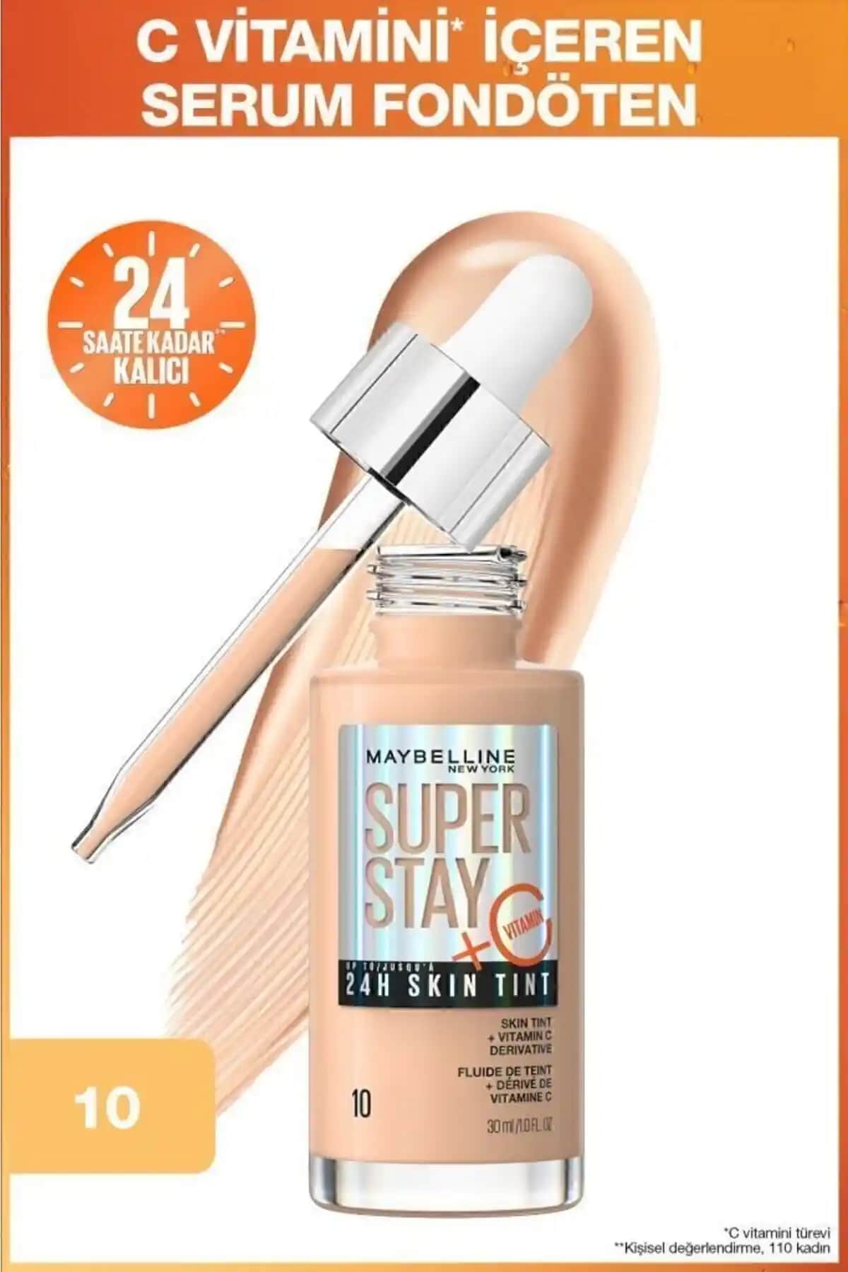 Maybelline Super Stay Skin Tint Fondöten 10: Doğal ve parlak görünüm sağlayan hafif makyaj ürünü