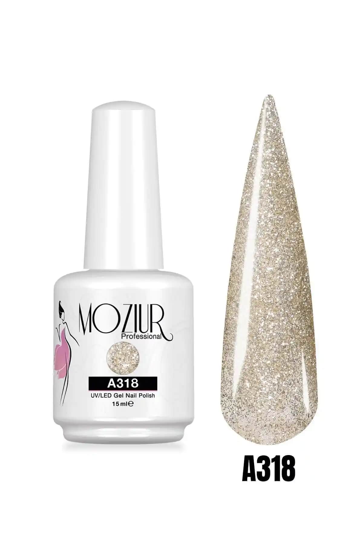 MOZIUR Kalıcı UV Led Oje A318 Simi Renk 15ml Uzun Süre Dayanan ve Parlak Tasarım