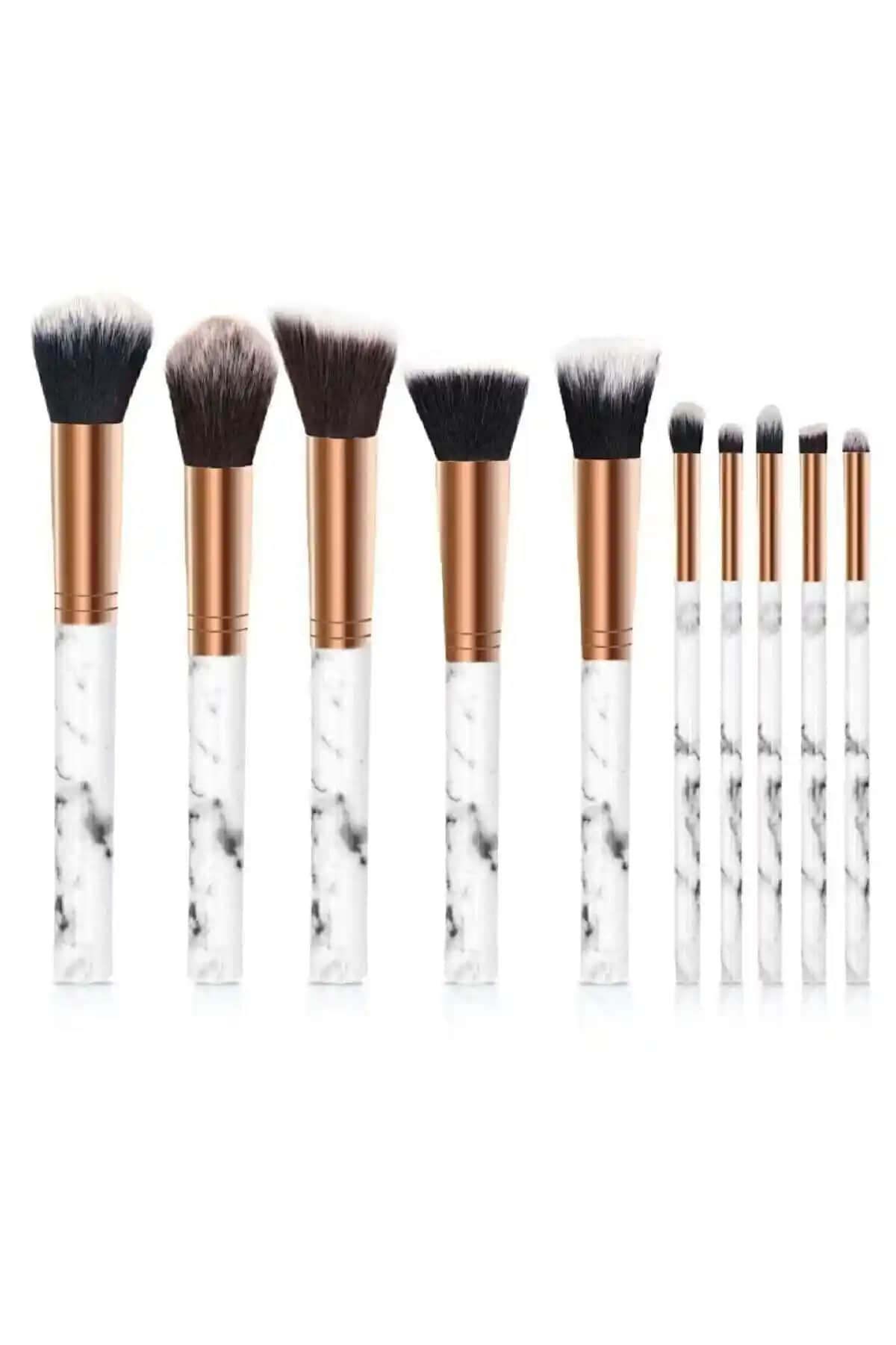 MUJGAN 10'lu Makyaj Fırça Seti Beyaz Sap Siyah Uç Profesyonel ve Amatör Kullanım İçin