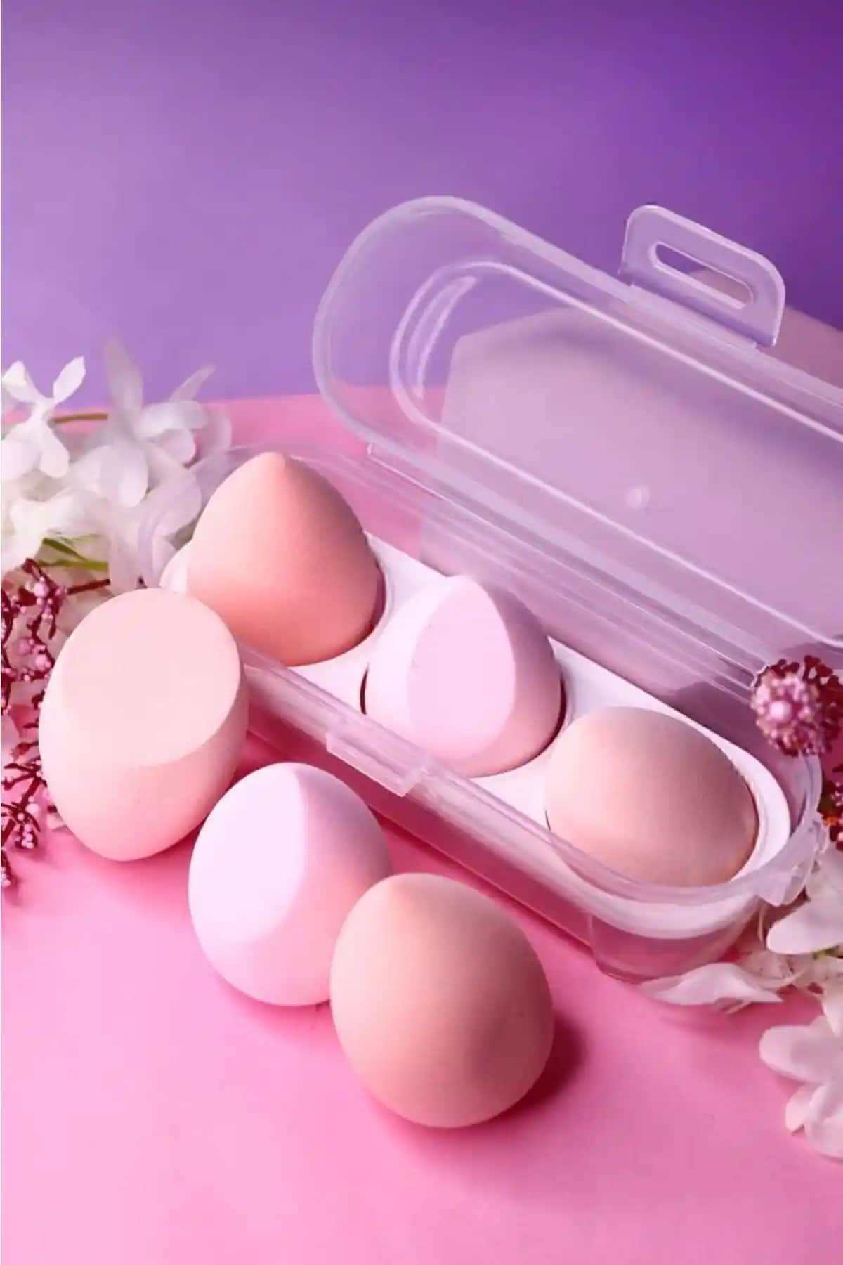 MUJGAN 3'lü Standlı Pembe Makyaj Süngeri Seti Profesyonel ve Estetik Tasarım