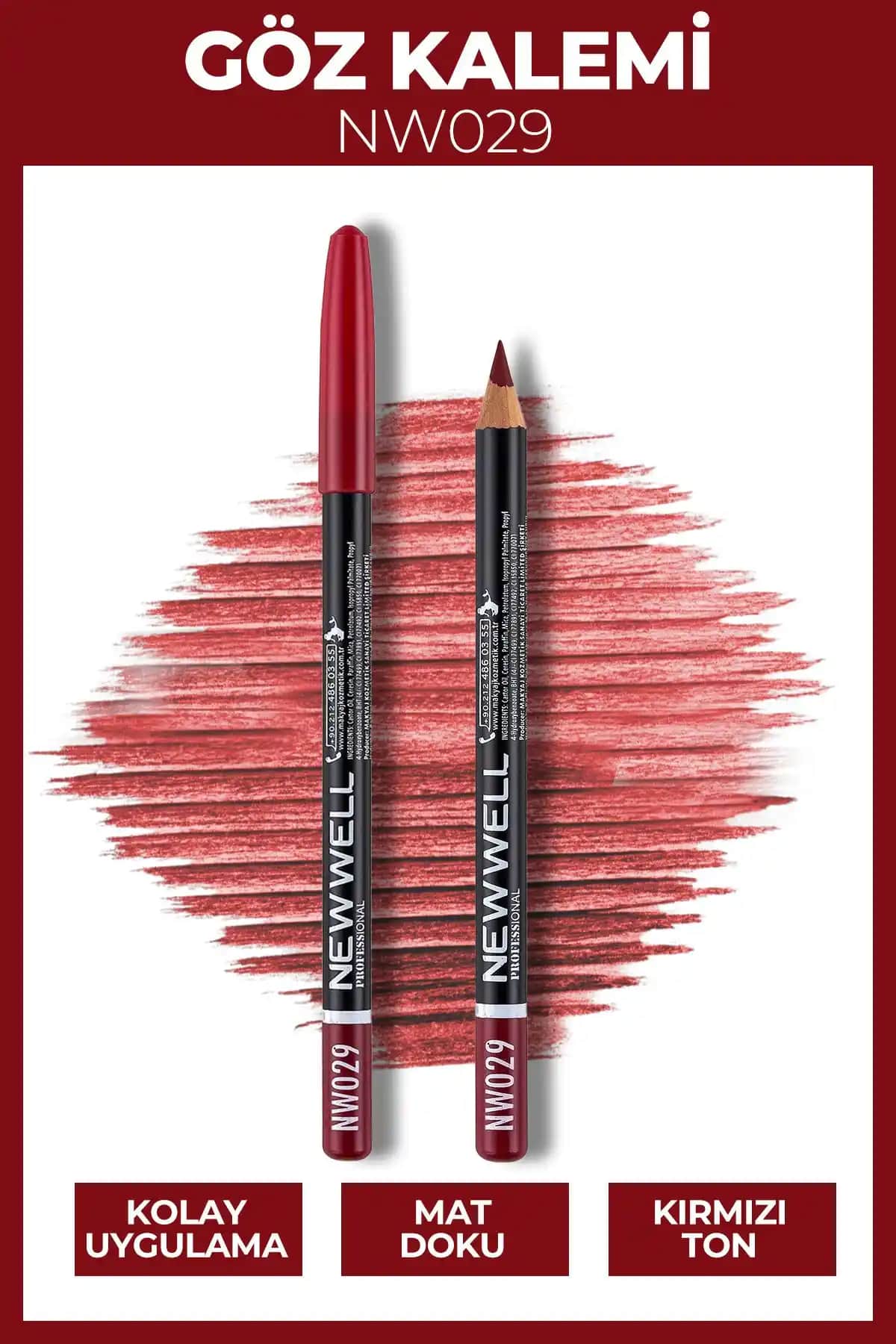 New Well Nw029 Göz Kalemi Kahverengi, Suya Dayanıklı ve Yumuşak Uçlu Makyaj Kalemi