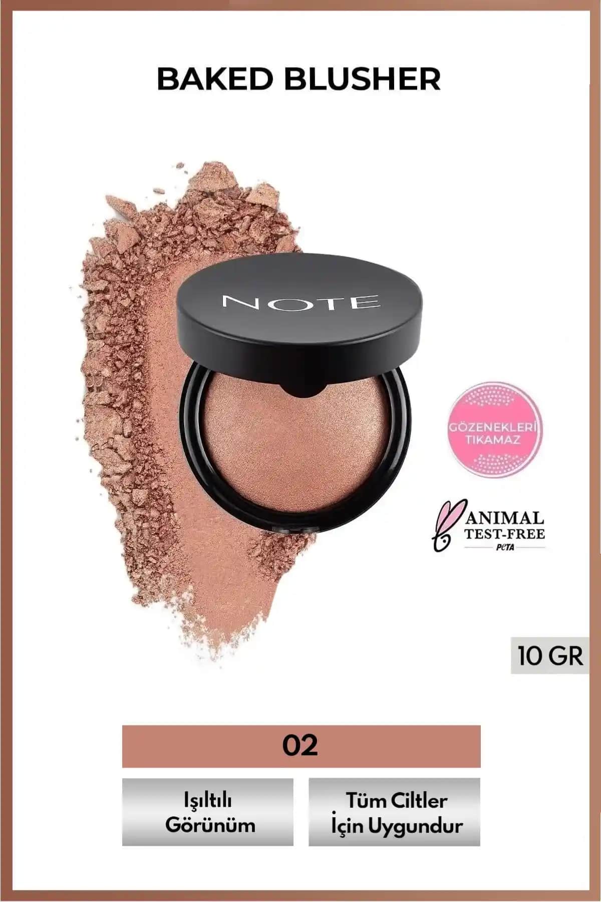 Note Cosmetics Baked Blusher 02 Vintage Pink Işıltılı Toz Allık Günlük ve Özel Makyajlar İçin