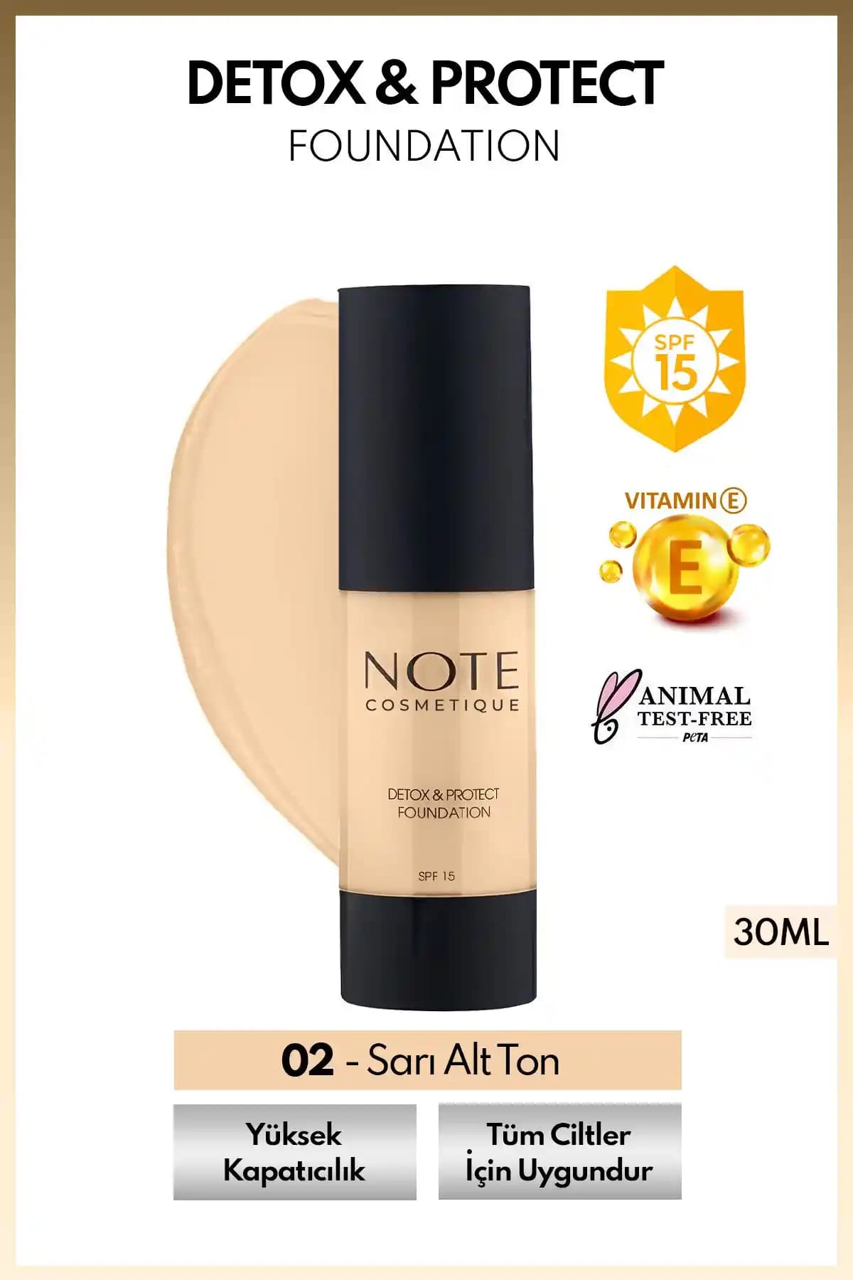 Note Cosmetics Detox & Protect Foundation SPF 15: Günlük kullanıma uygun yüksek kapatıcılı sıvı fondöten