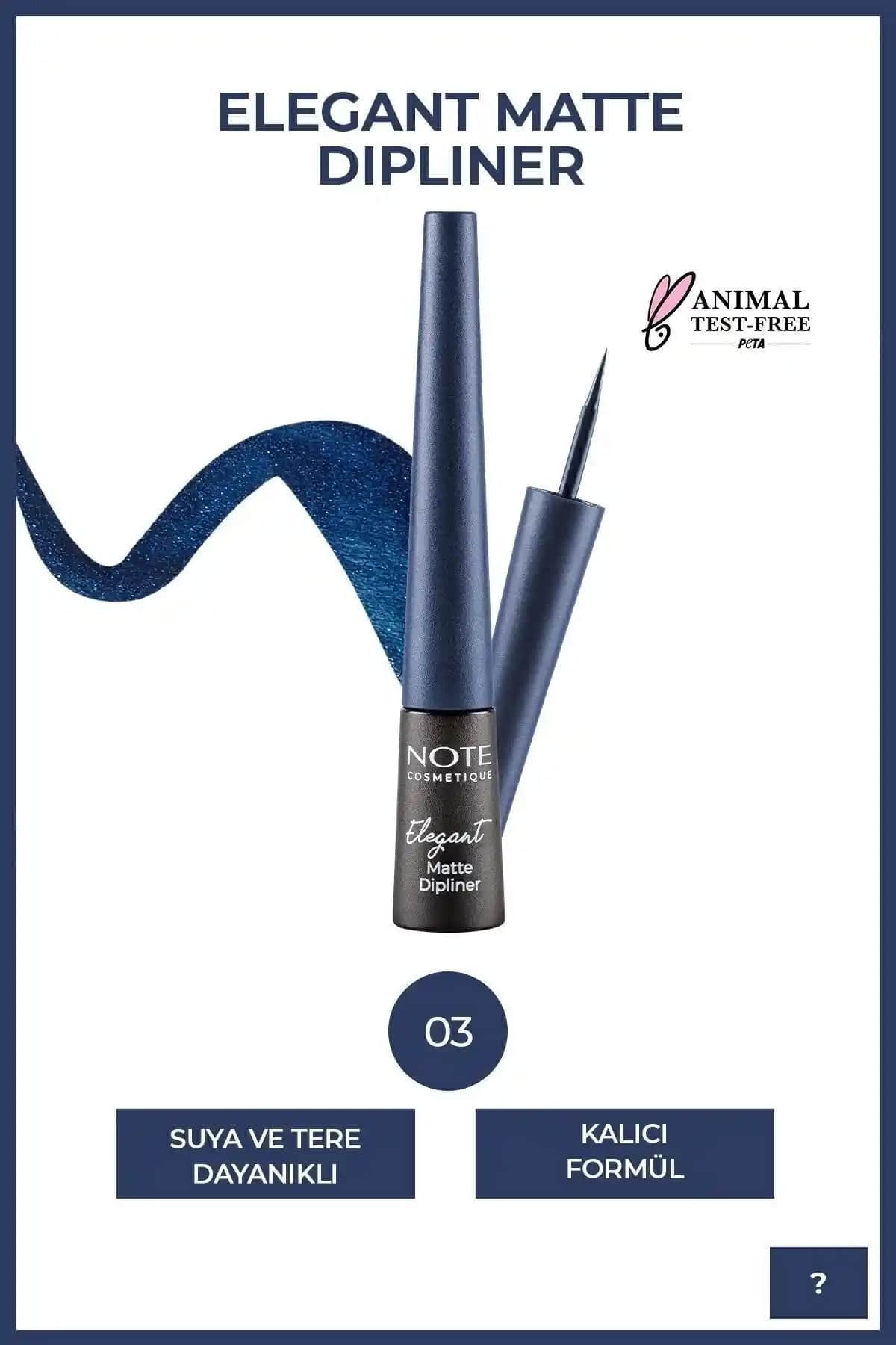 Note Cosmetics Elegant Matte Dipliner Mavi Renkli Suya Dayanıklı ve Kalıcı Eyeliner