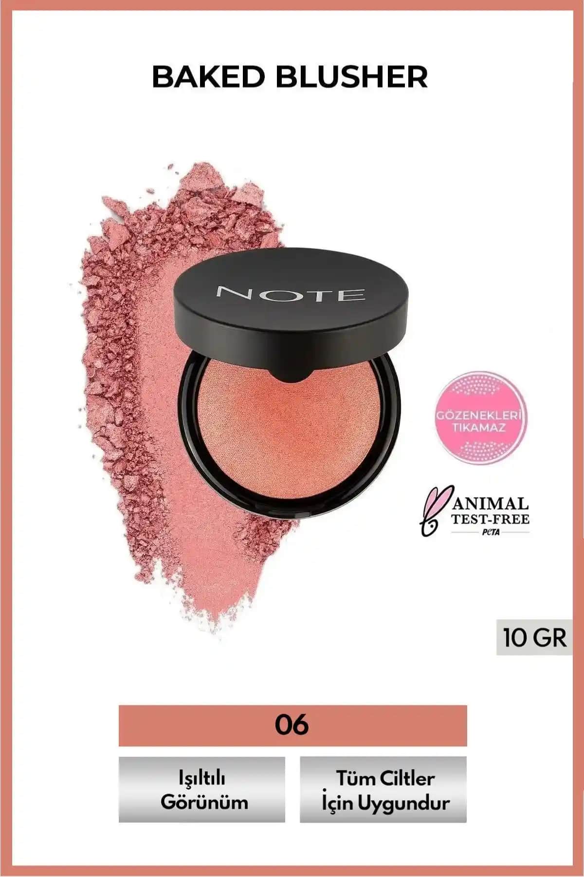 Note Cosmetics Fırınlanmış Toz Allık 06 Hot Rose Işıltılı ve Doğal Görünüm Sağlar