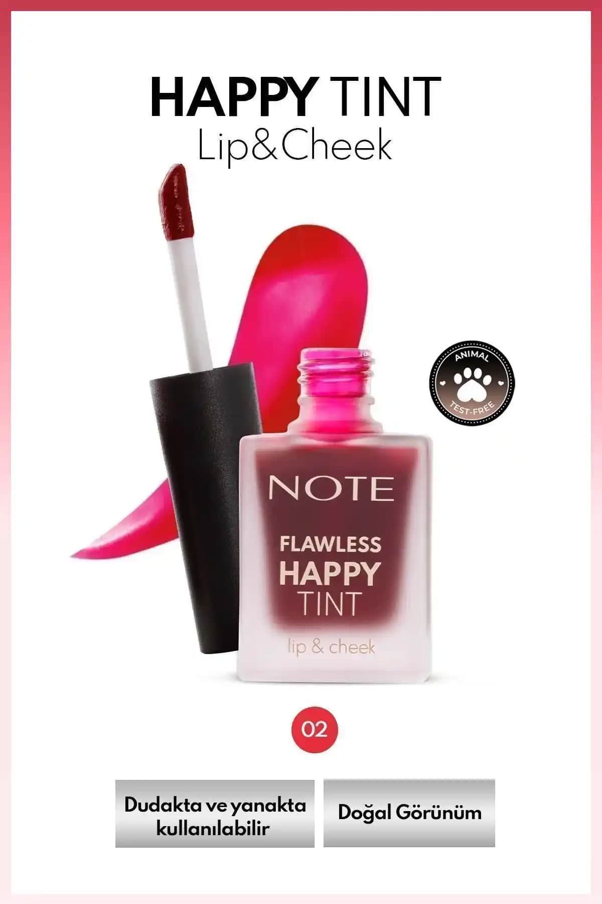 Note Cosmetics Flawless Happy Tint Dudak ve Yanak Rengi Çok Amaçlı Mat Formül