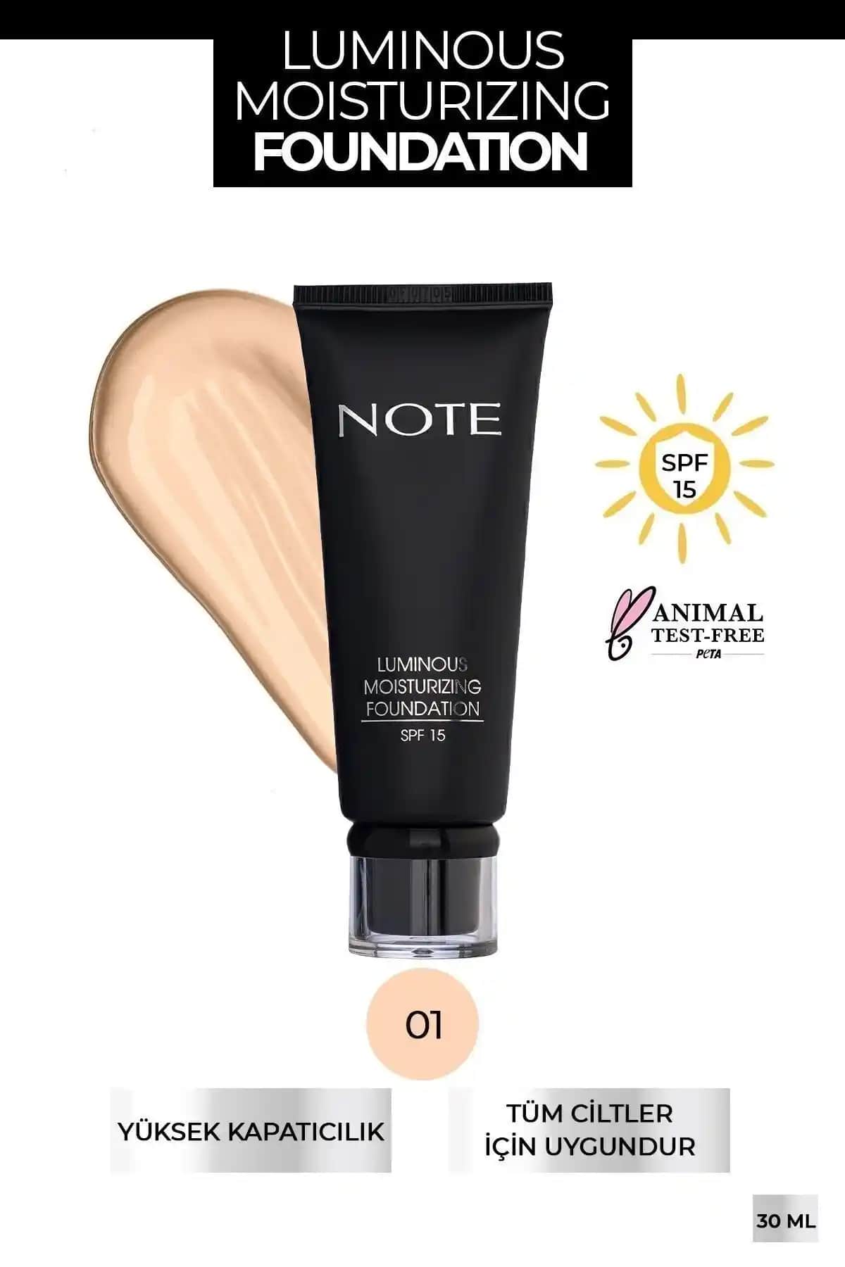 Note Cosmetics Luminous Moisturizing SPF 15 Fondöten: Doğal Parlaklık ve Nem Sağlayan Günlük Kullanım İçin