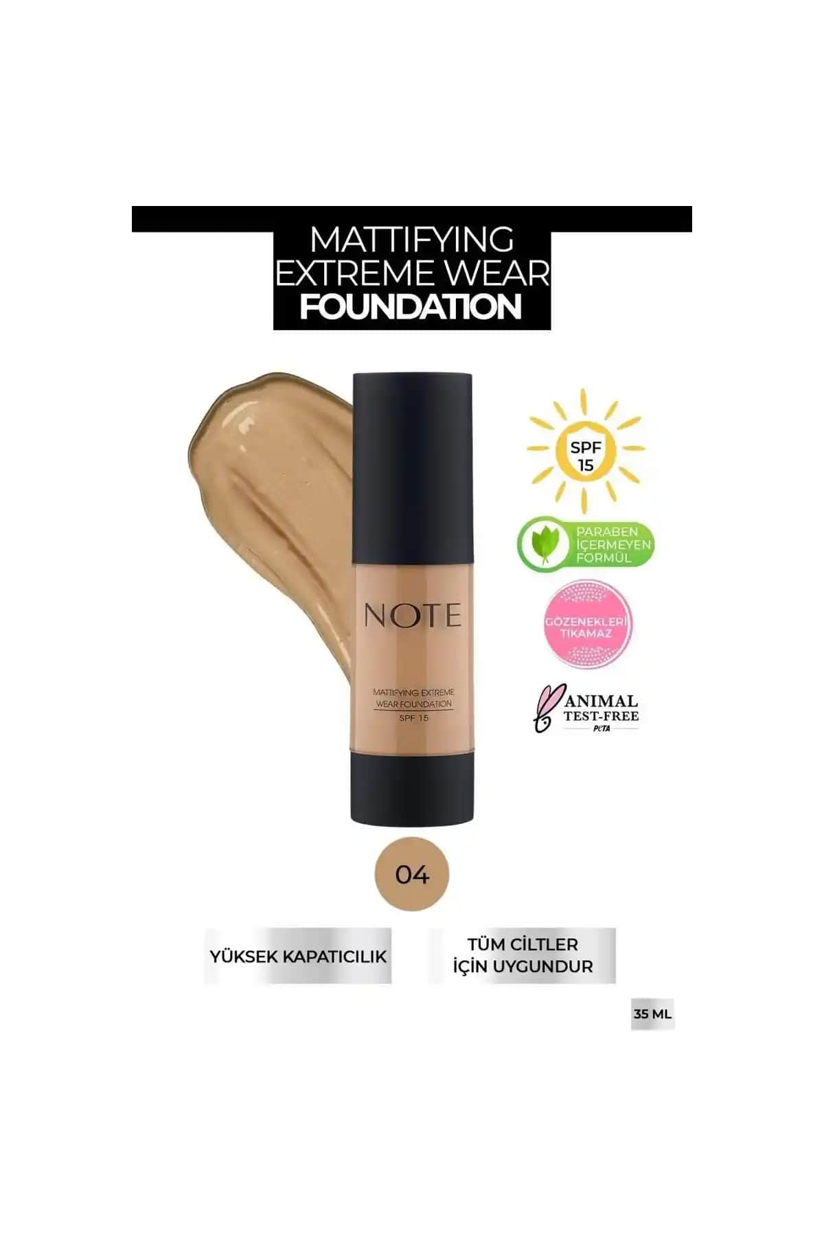 Note Cosmetics Matifying Extreme Wear SPF 15 Yoğun Kapatıcı Fondöten 04 Sand - Yüksek Kapatıcılık ve Mat Görünüm