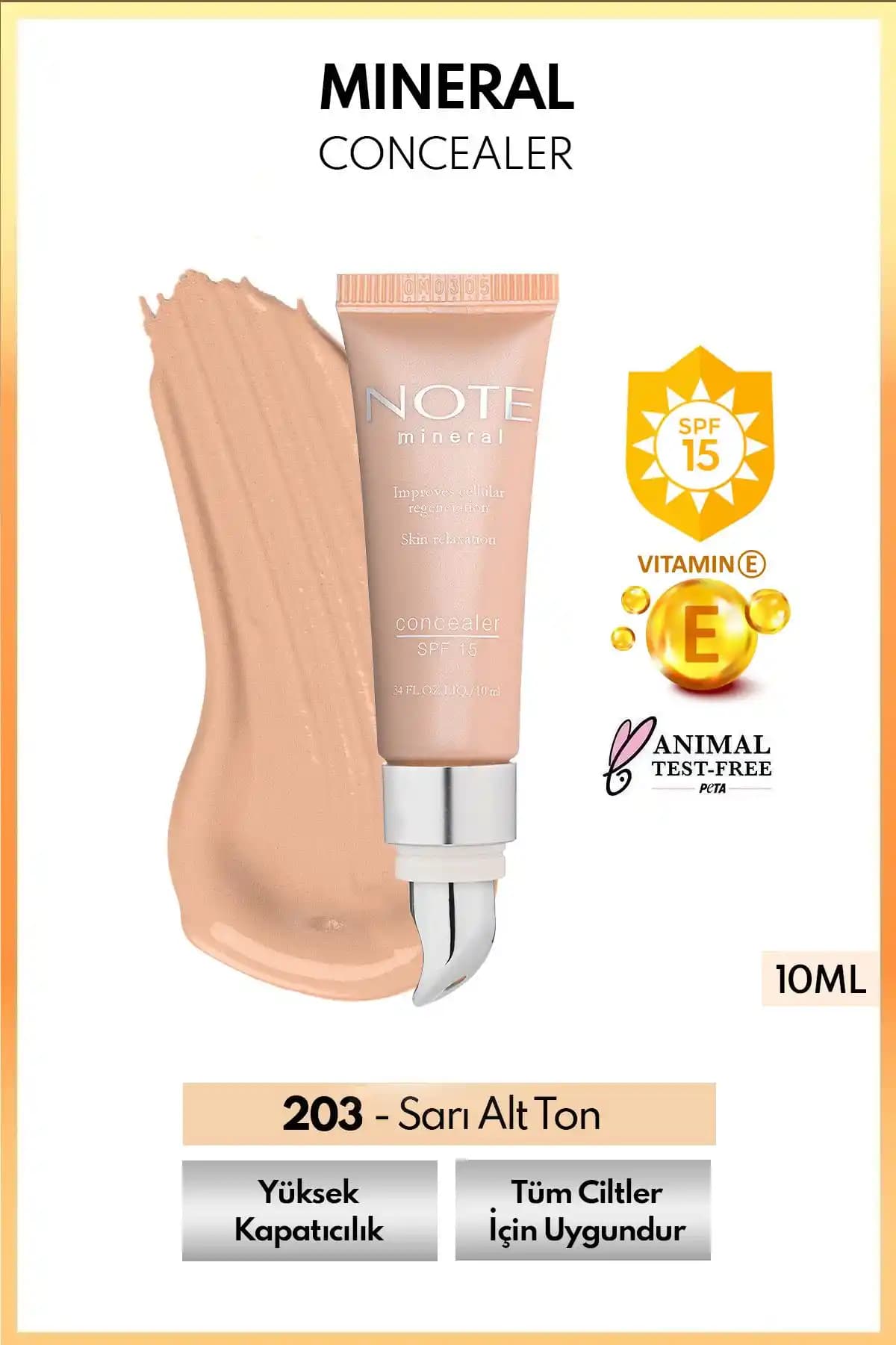 Note Cosmetics Mineral Concealer SPF 15 göz altı kusurlarını gizleyen yüksek kapatıcılı ürün
