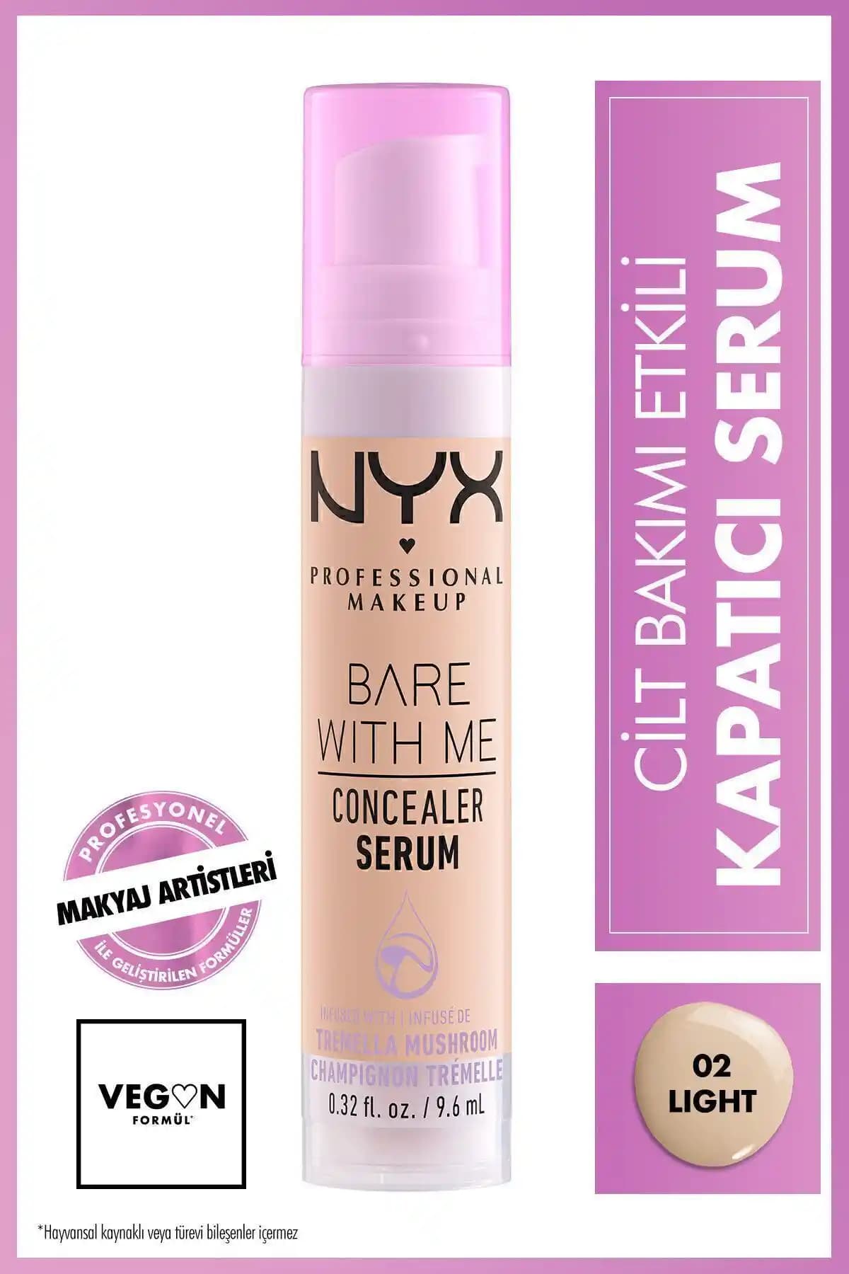 NYX Bare With Me Kapatıcı Serum 02 Light: Hassas ve kuru ciltler için doğal ve hafif kapatıcılık sağlayan ürün