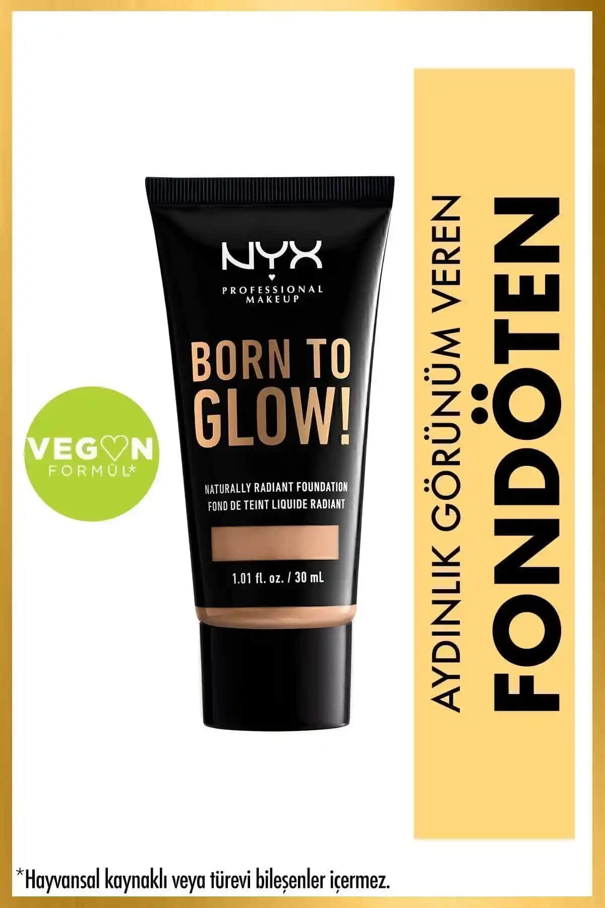 NYX Born To Glow Fondöten Doğal Parlaklık Veren, Orta Kapatıcı, Uzun Süre Kalıcı
