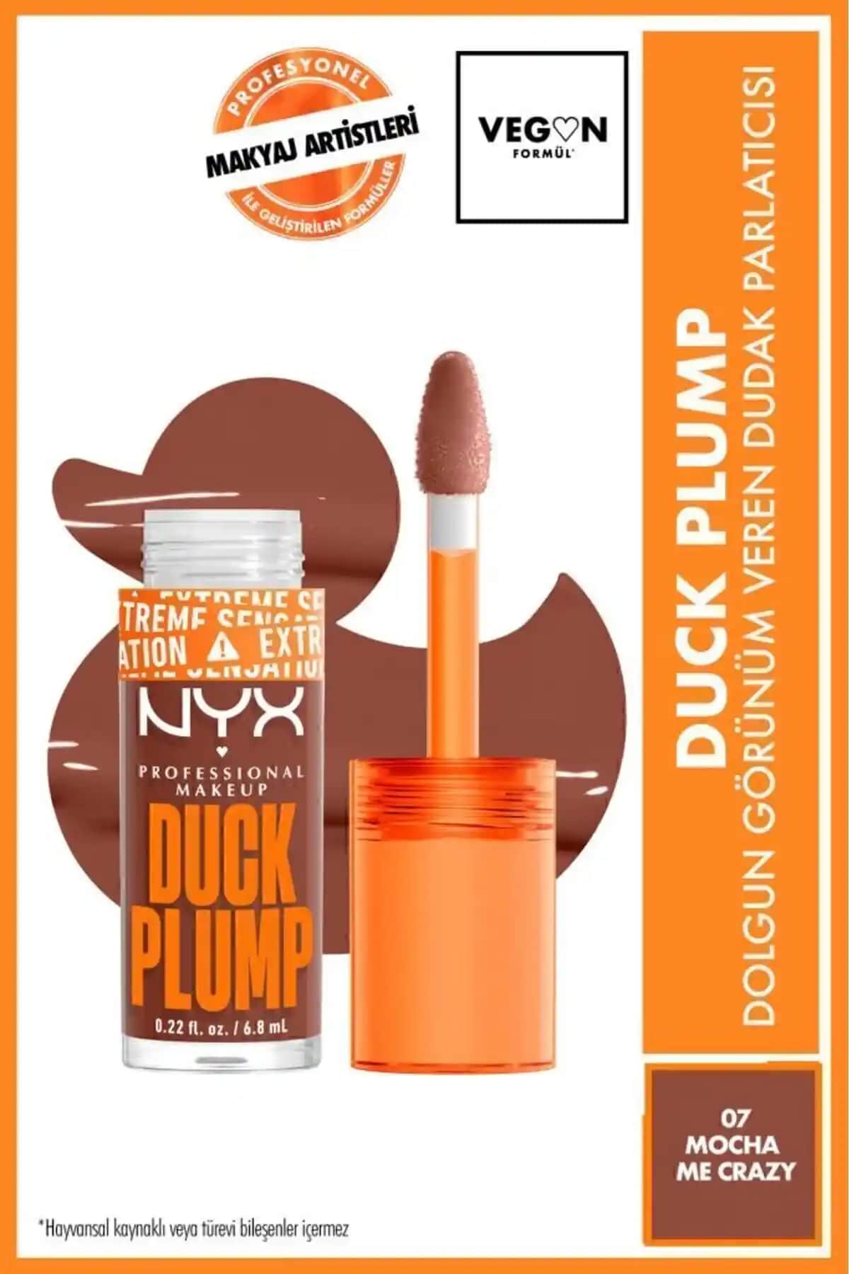 NYX Duck Plump Dudak Parlatıcısı 07 Mocha Me Crazy doğal parlak ve dolgun dudaklar için