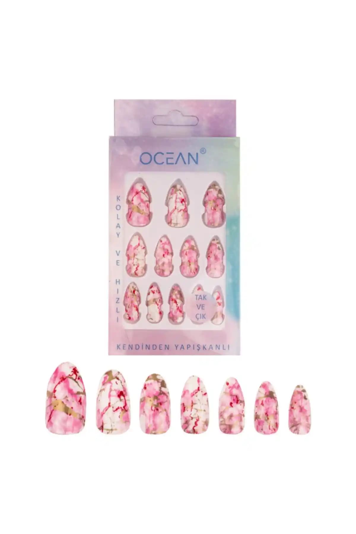 Ocean Badem Batik Desenli Ebruli ve Kendinden Yapışkanlı Takma Tırnak Karşılaştırması