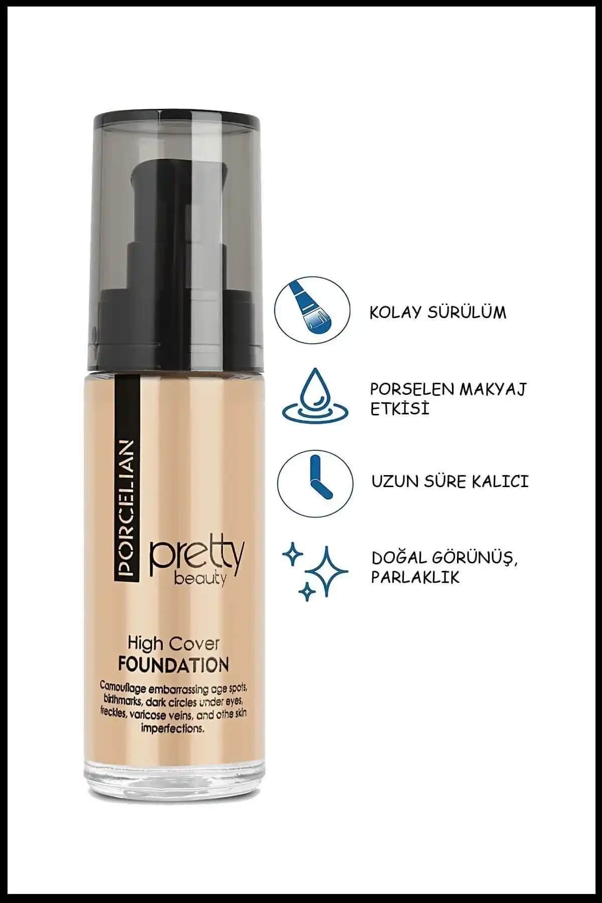 Pretty Beauty High Cover Porselen Fondöten No:3 Yüksek Kapatıcı ve Uzun Süreli Kullanım