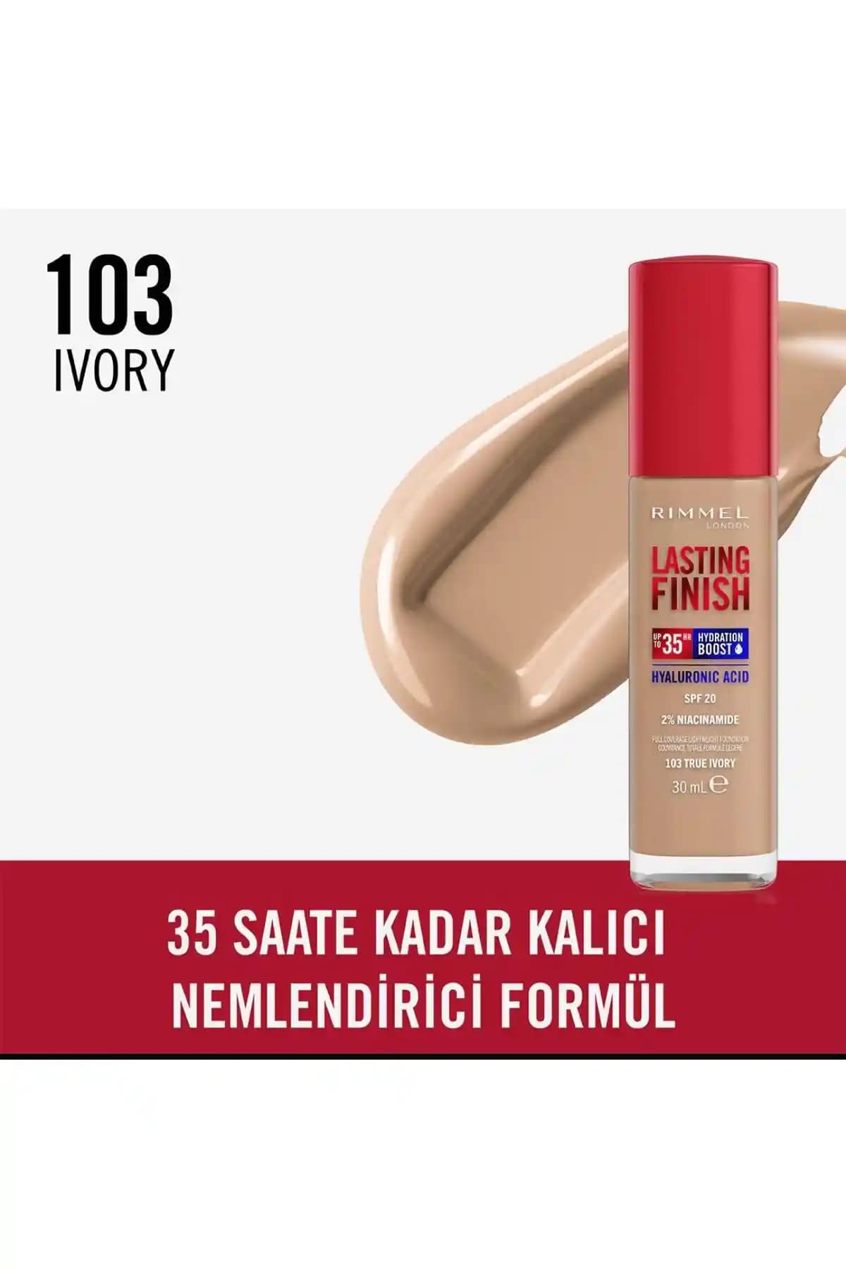 Rimmel London Lasting Finish Fondöten 103 True Ivory - Uzun Süreli ve Doğal Makyaj İmkanı