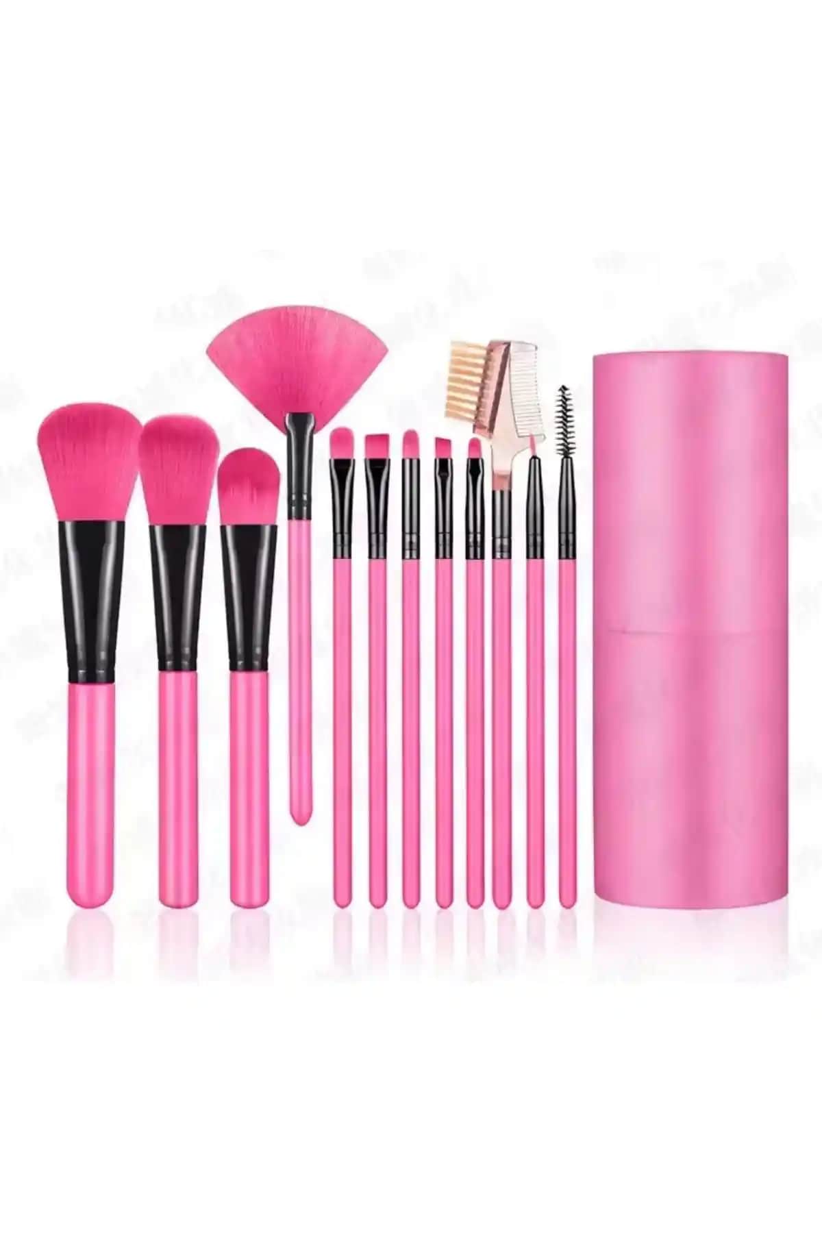 ROWENAROSE 12 Parçalık Silindir Makyaj Fırça Seti Profesyonel ve Ev Kullanımı için Uygun