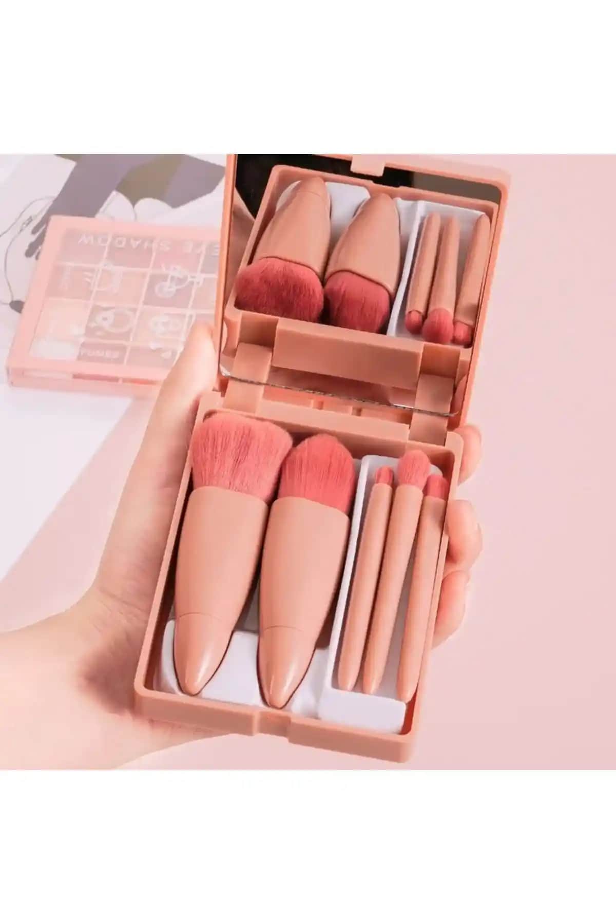 ROWENAROSE Saydam Kutulu Aynalı Fırça Seti 5'li doğal kıllar ve şık tasarımıyla