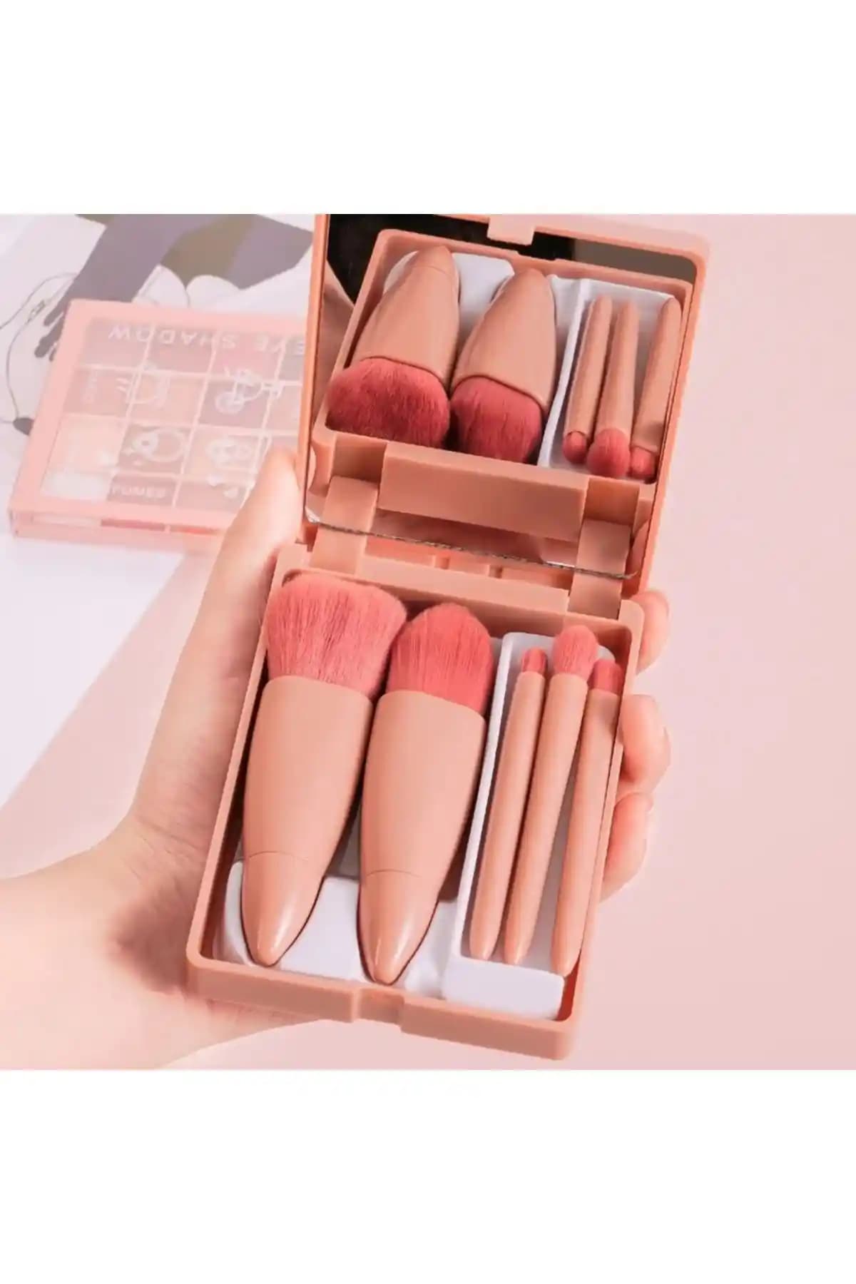 ROWENAROSE Saydam Kutulu Aynalı Fırça Seti 5'li doğal kıllar ve şık tasarımıyla