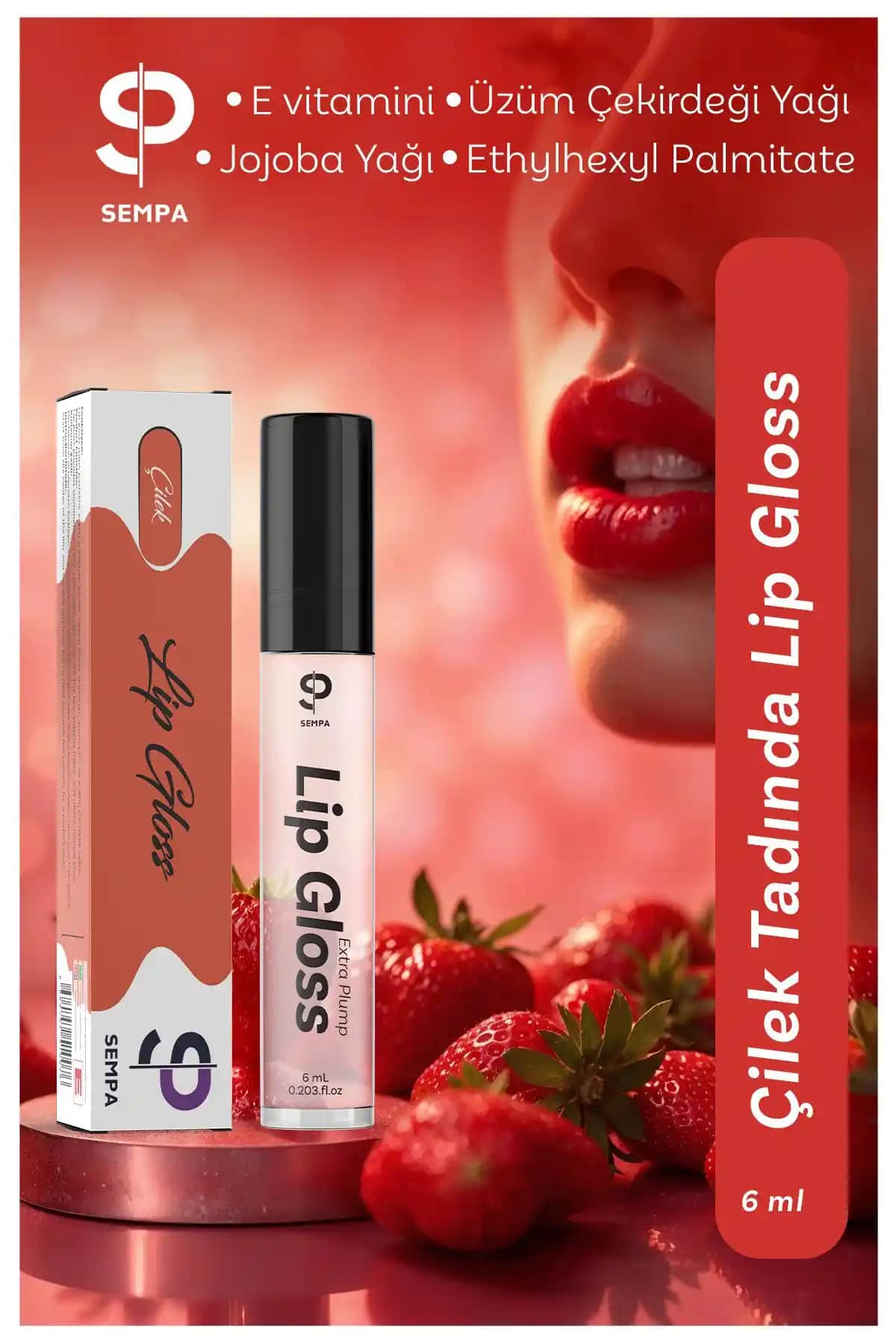 SP SEMPA Çilekli Dudak Dolgunlaştırıcı ve Parlatıcı Lip Gloss ile Doğal ve Parlak Dudaklar