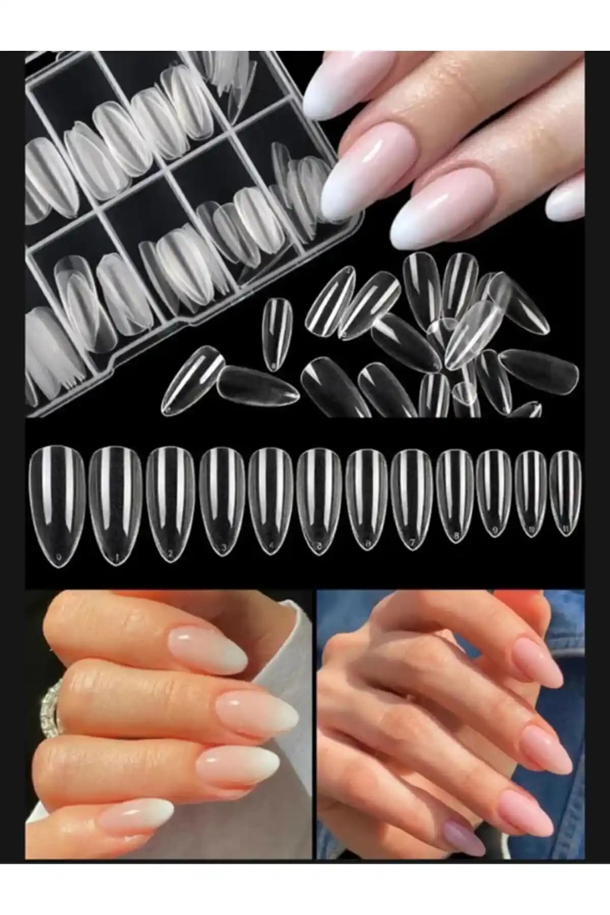 AcarlarTicaret 100 Adet Jel Destekli Şeffaf Badem Tırnak Seti Profesyonel ve Ev Kullanımı İçin Uygun