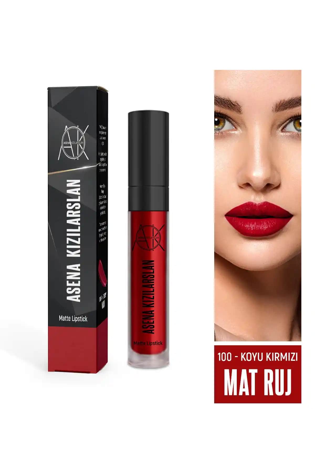 Asena Kızılarslan Mat Ruj Dark Red 100: Kalıcı ve Şık Kırmızı Dudaklar İçin