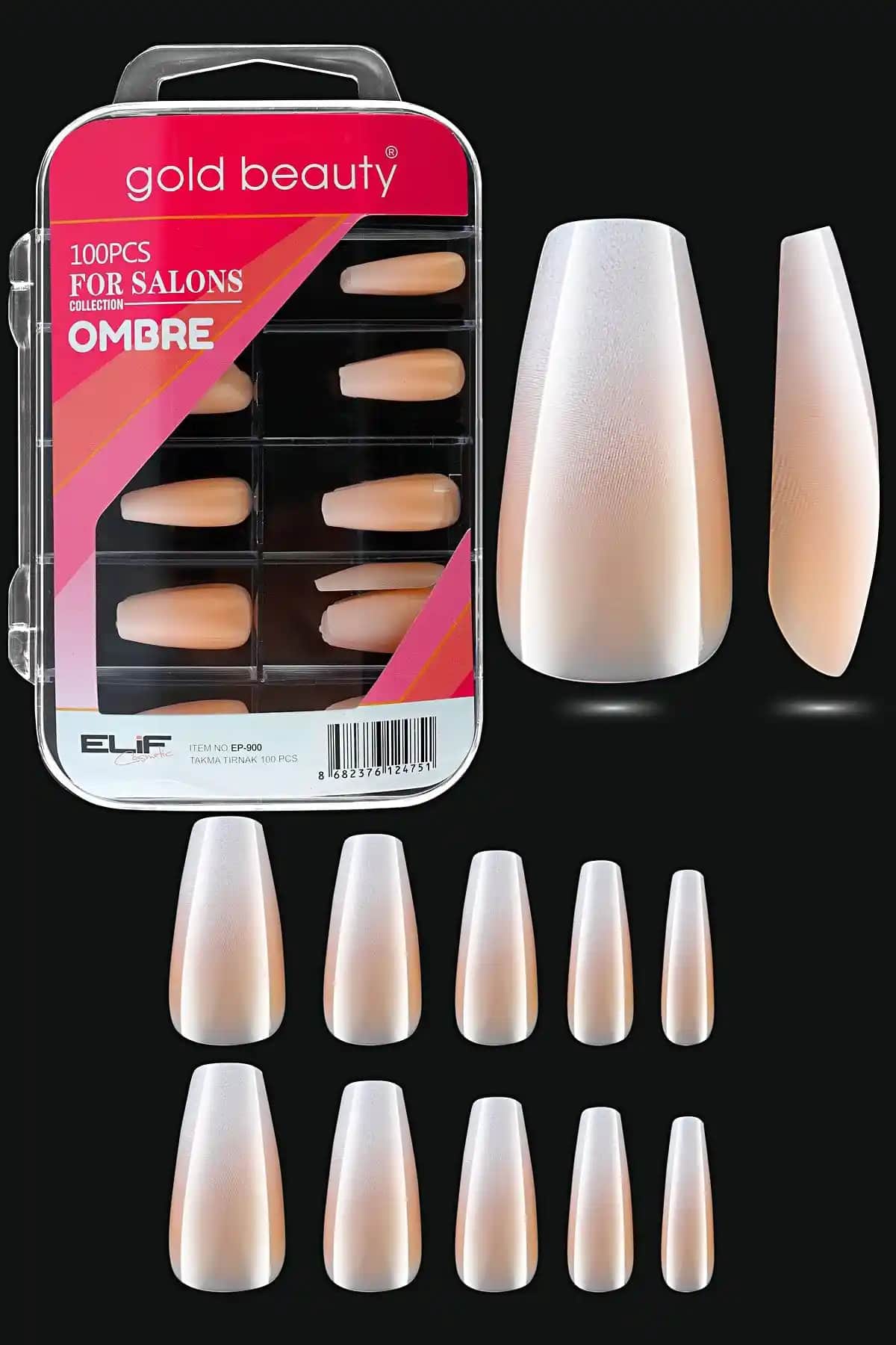 Gold Beauty Ombre 100'lü Takma Tırnak Seti Kısa Balerin Tasarımı ile Şıklık ve Dayanıklılık