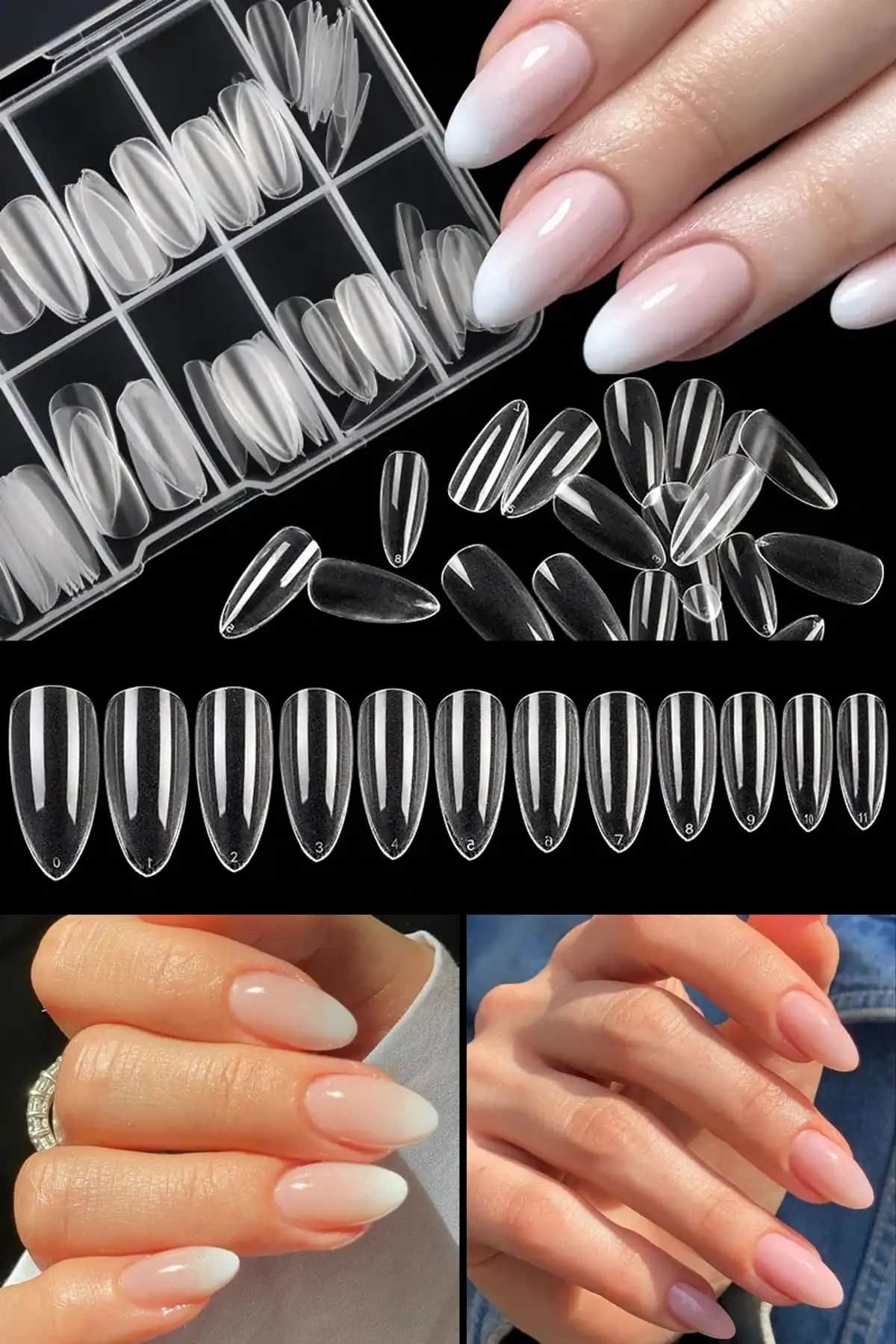 H&E Luxury Design Yeni Nesil Jel Destekli Şeffaf Badem Tırnak Seti 100 Adet