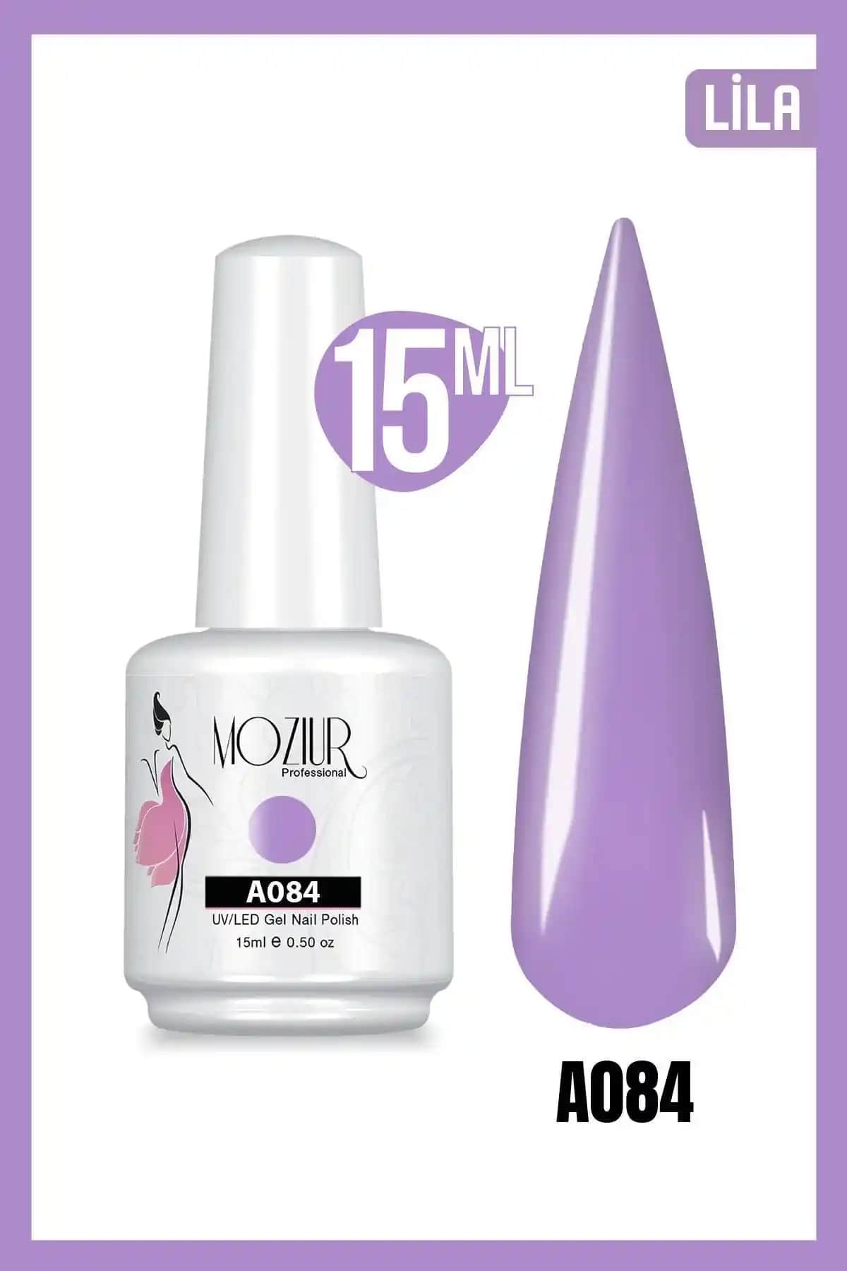 MOZIUR Kalıcı UV LED Oje A084 Lila 15ml Uzun Süre Dayanıklı Profesyonel Kullanım