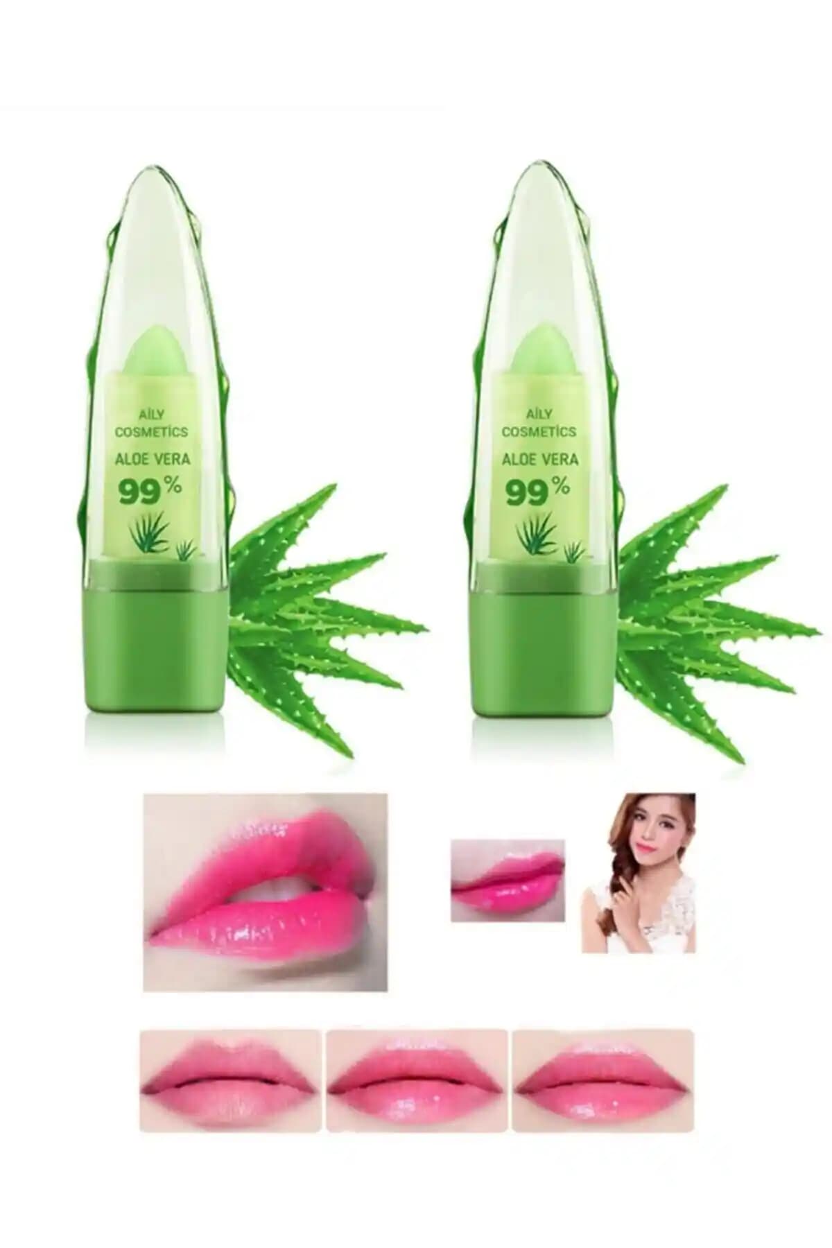MUJGAN 2 Adet Aloe Vera Özlü Nemlendirici ve Sihirli Ruj ile Doğal Dudak Bakımı