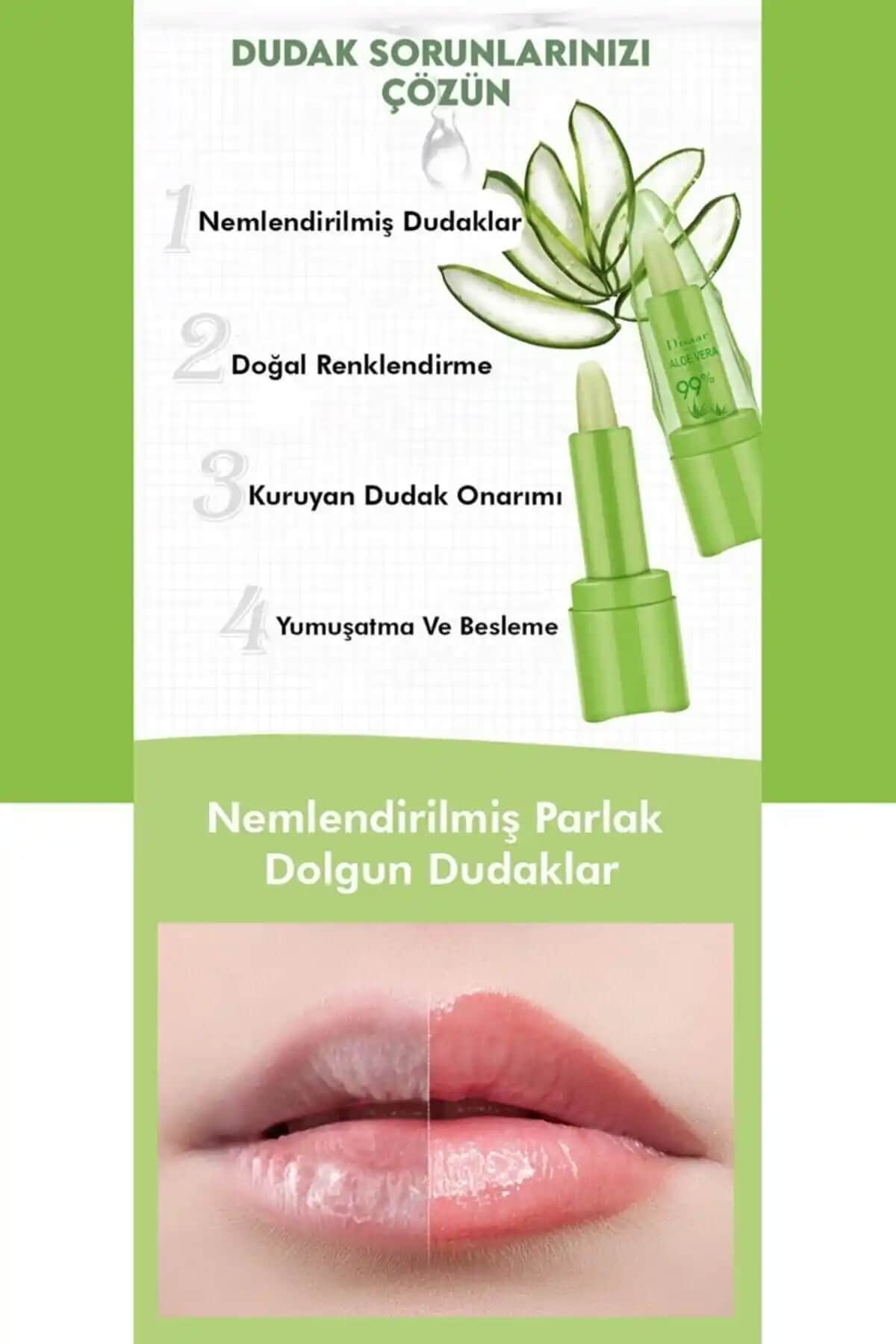 MUJGAN %99 Aloe Vera Dudak Bakım Nemlendirici Ruj Doğal ve Canlı Dudaklar İçin