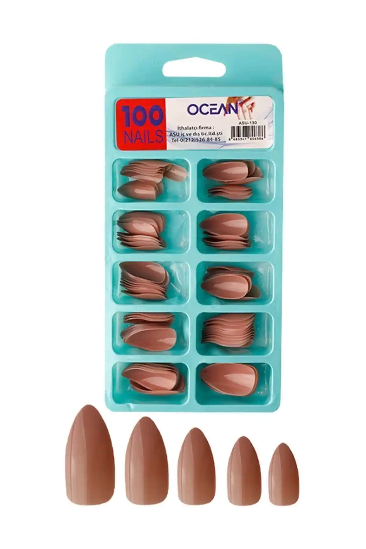 Ocean 130 100'lü Kutulu Bej Renk Takma Tırnak Profesyonel ve Kişisel Kullanım İçin Uygun