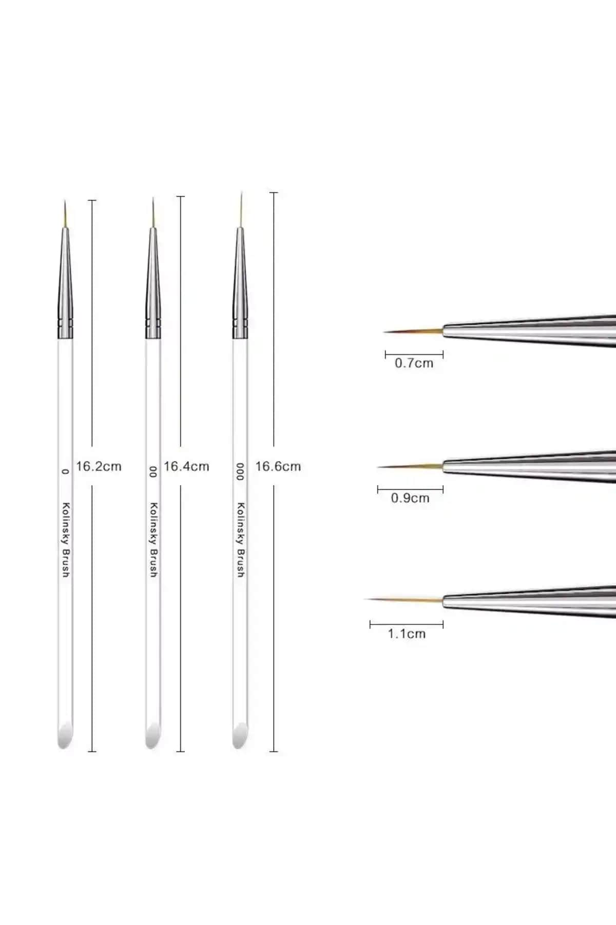 Venalisa Kolinsky 3'lü Nail Art Çizim ve Süsleme Fırçası Profesyonel ve Amatör Kullanım İçin