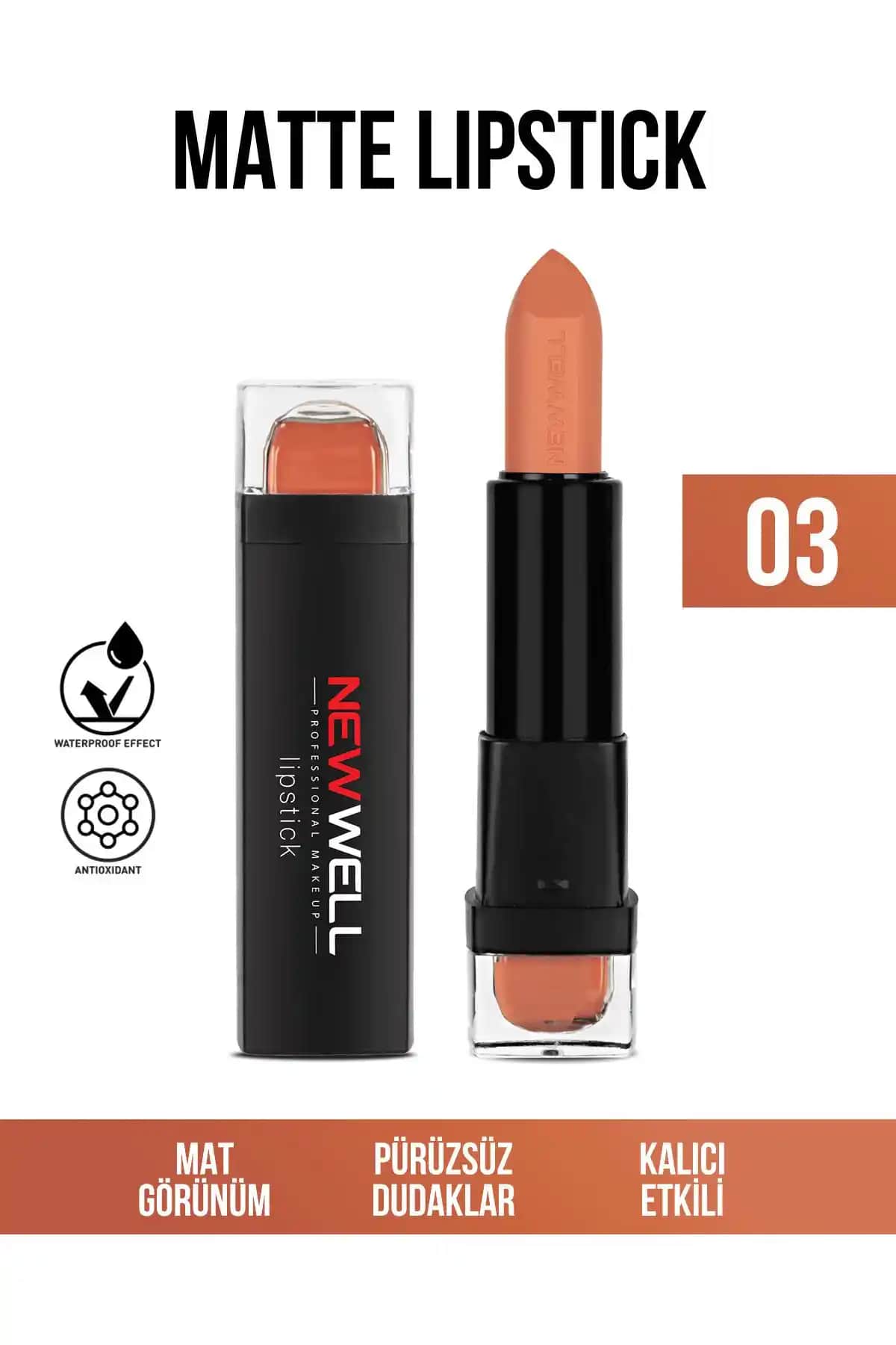 Yeni Well Lipstick 03: Çeşitli renk ve yüzey seçenekleriyle şık ve doğal görünümlü ruj
