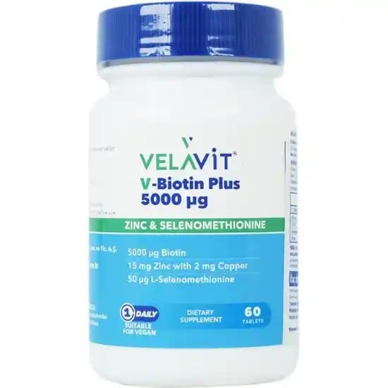 Velavit V-Biotin Plus 5000 mcg ile Saç, Cilt ve Tırnak Sağlığını Destekleyen Takviye
