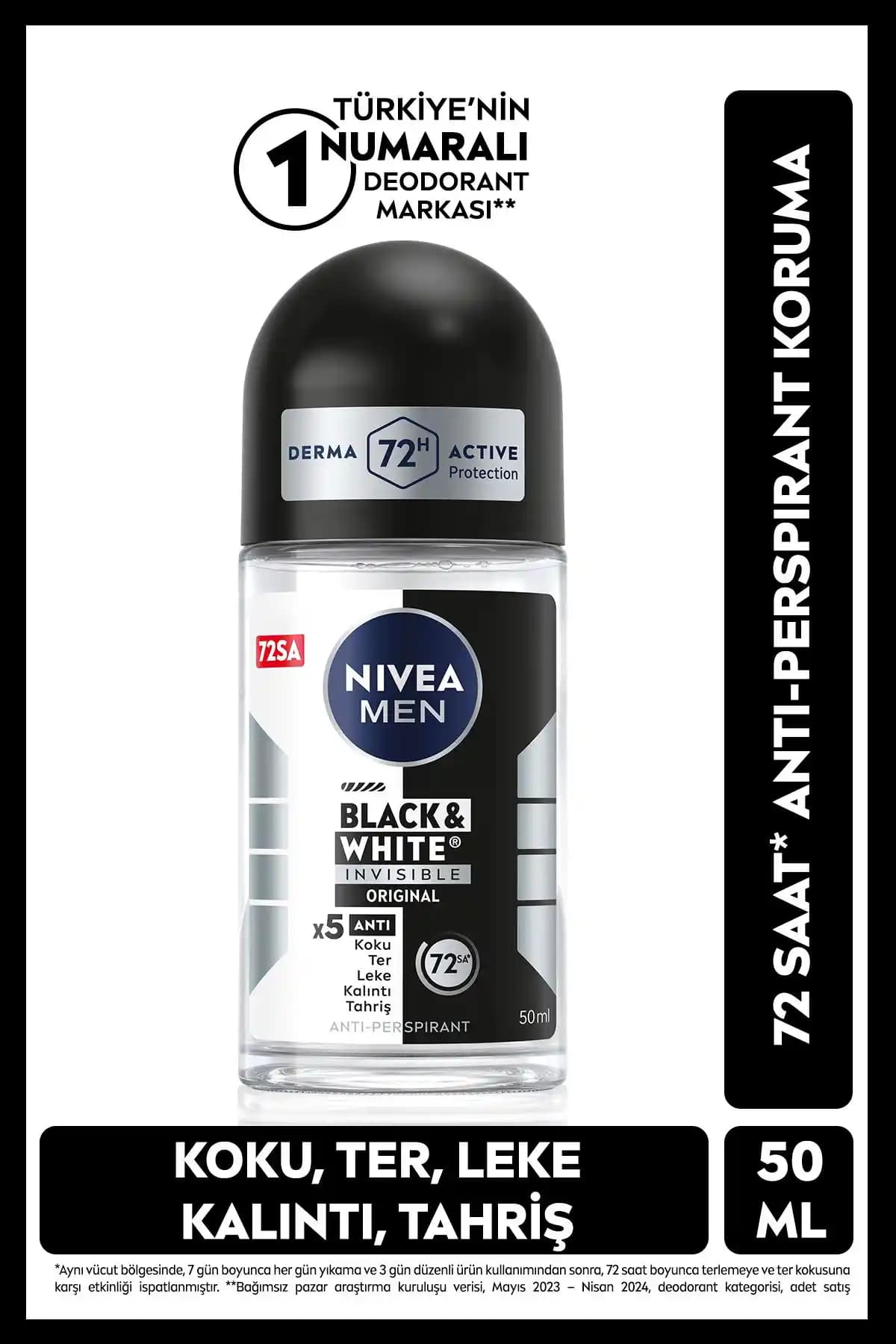 NIVEA Men Erkek Roll On Deodorant Black&White Invisible: Etkili Koruma ve Güven