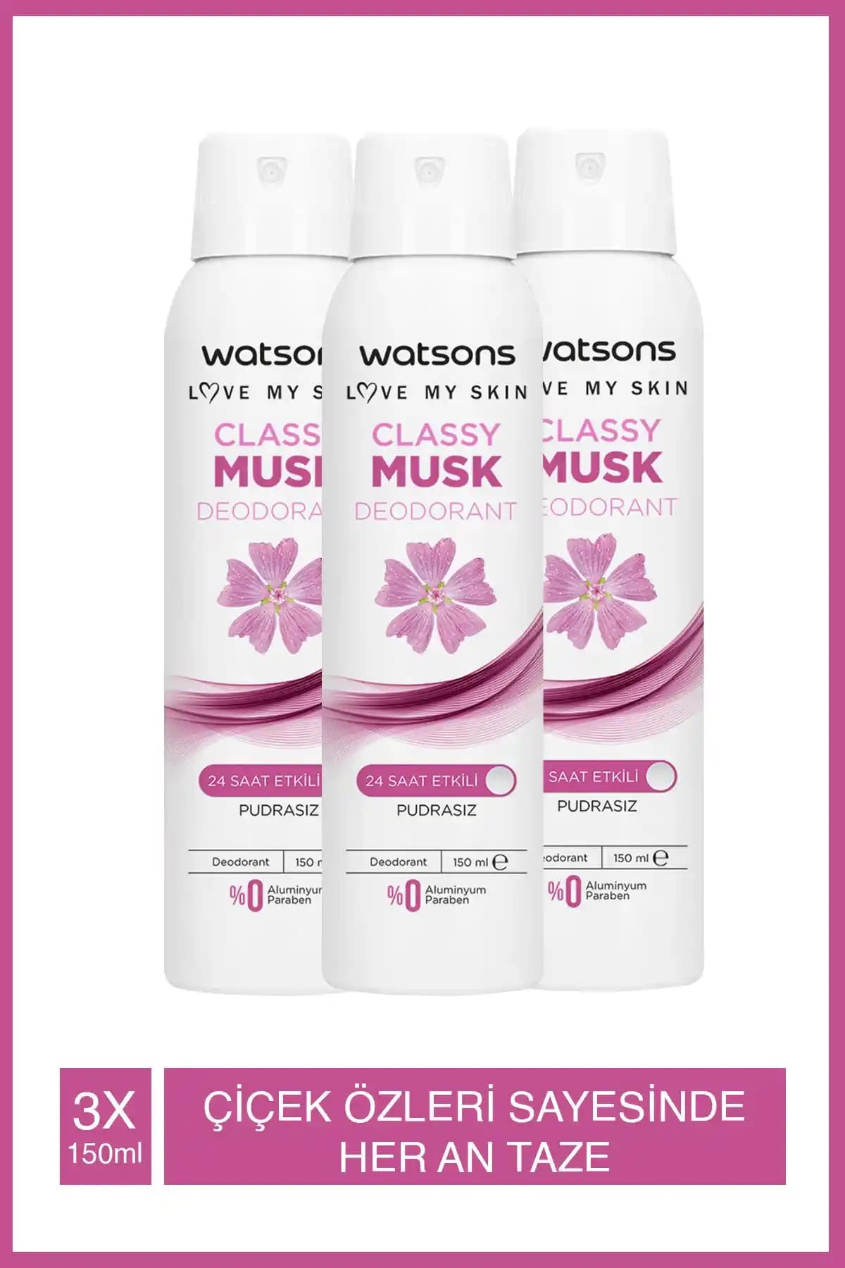 Watsons Classy Musk: 24 Saat Etkili Pudrasız Deodorant Sprey ile Ferah Kalın