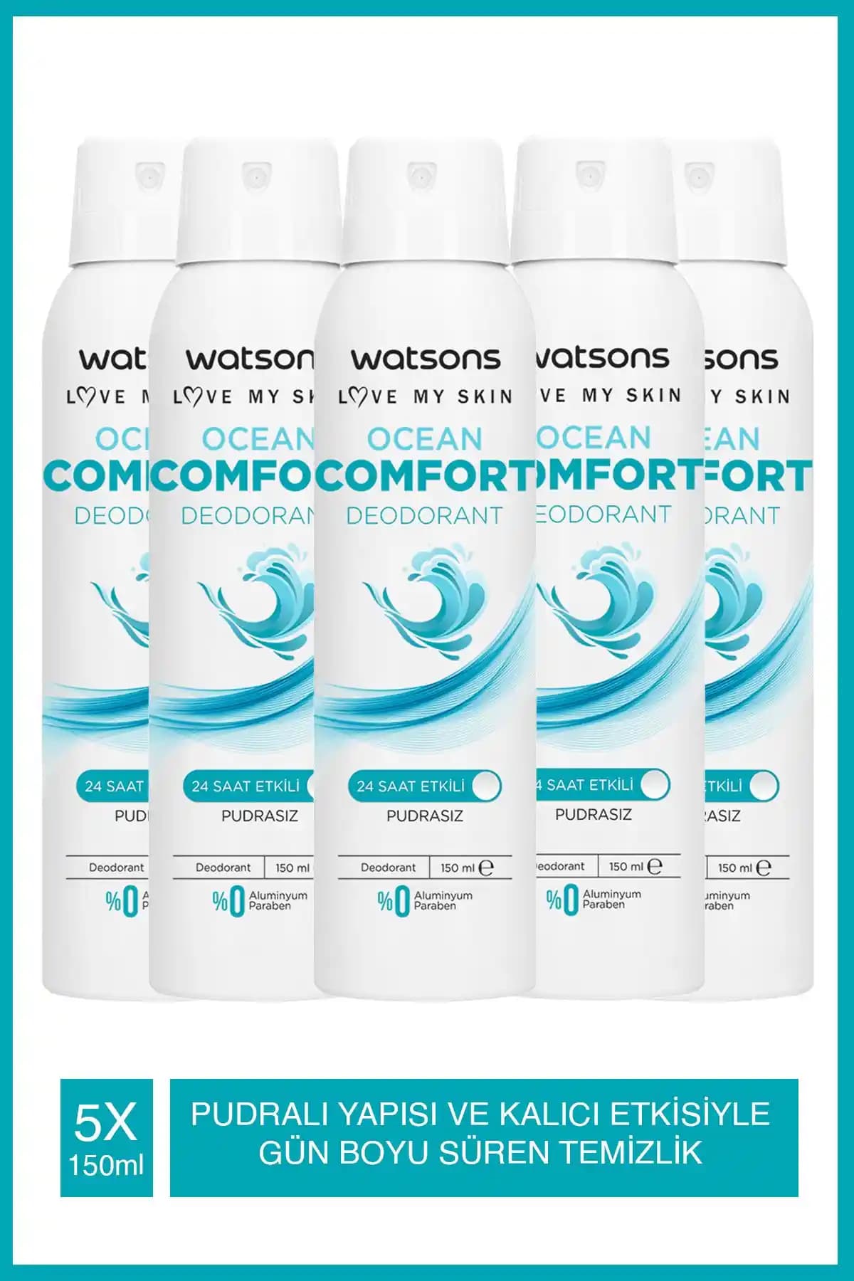 Watsons Ocean Comfort 24 Saat Etkili Pudrasız Deodorant ile Ferah Kalın