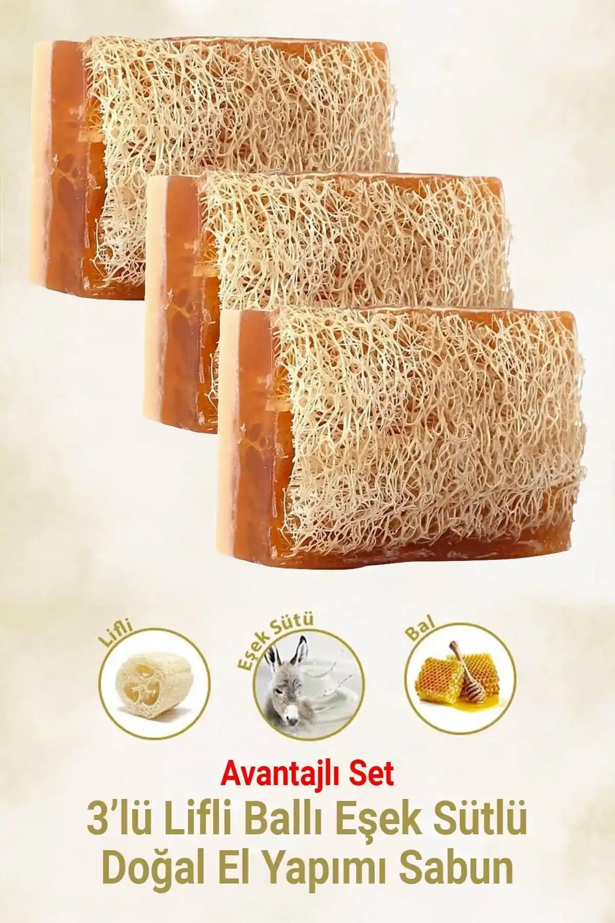 Arap Makyaj Dünyası 3'lü Lifli Ballı Eşek Sütlü El Yapımı Sabun: Doğal Cilt Temizliği ve Bakım Ürünü