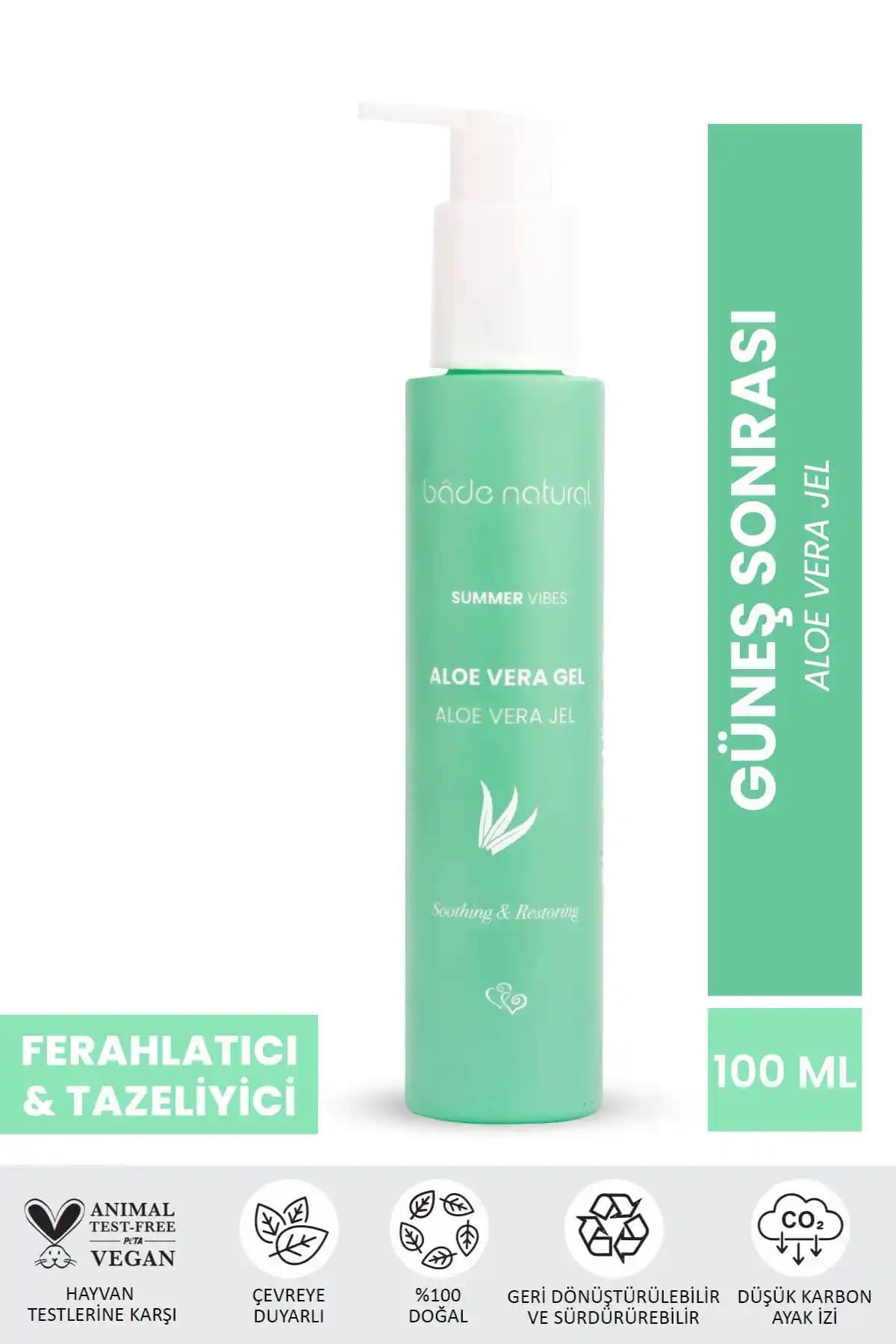 Bade Natural Aloe Vera Jel Güneş Sonrası Nemlendirici ve Rahatlatıcı Etkili Doğal Ürün