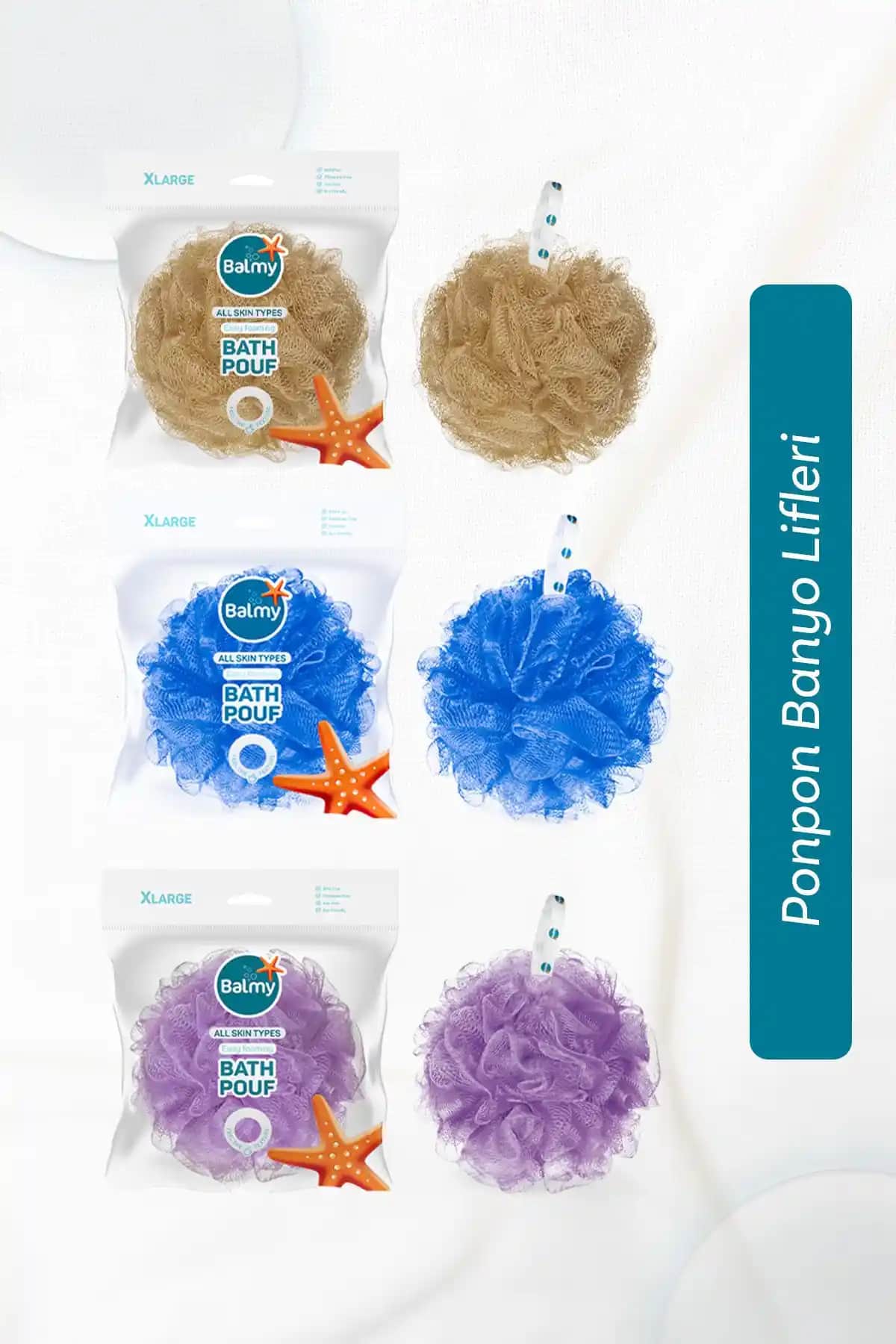 Balmy Xlarge 3 Lü Paket Pon Pon Banyo Lifleri ile Temizlikte Yeni Bir Dönem Başlıyor