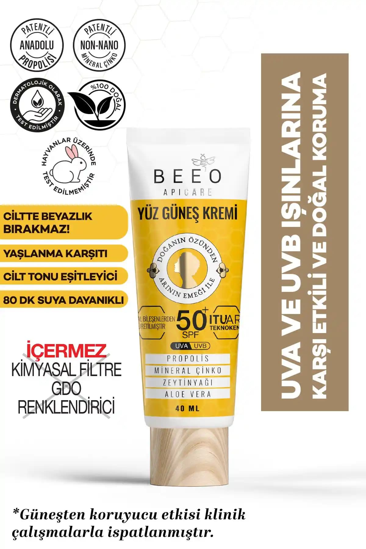 BEE'O Apicare Propolisli Yüz Güneş Kremi 50 SPF Doğal Koruma ve Bakım Sunar