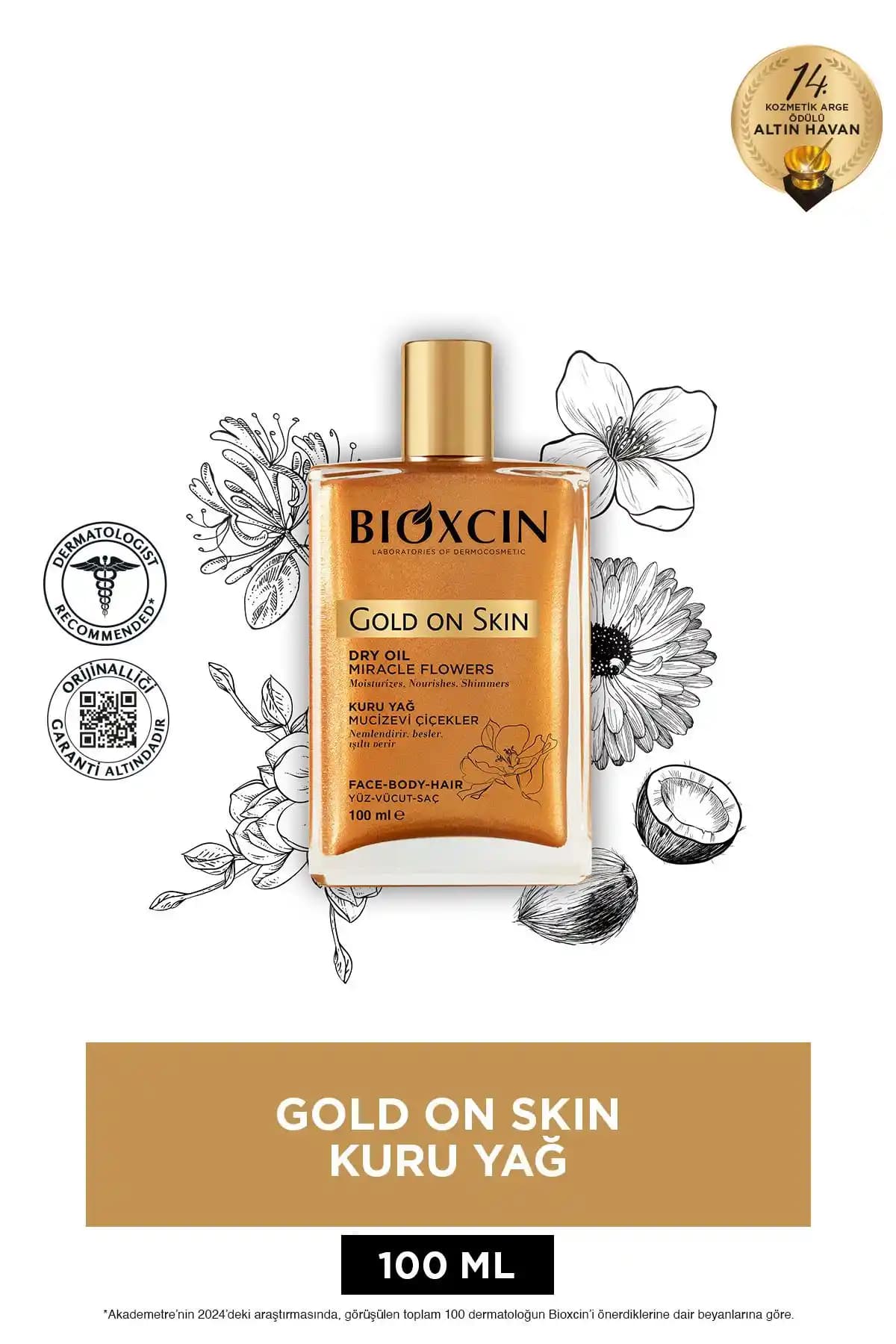 Bioxcin Gold On Skin Altın Parıltılı Kuru Yağ: Cilt ve Saçlar İçin Çok Yönlü Bakım Ürünü
