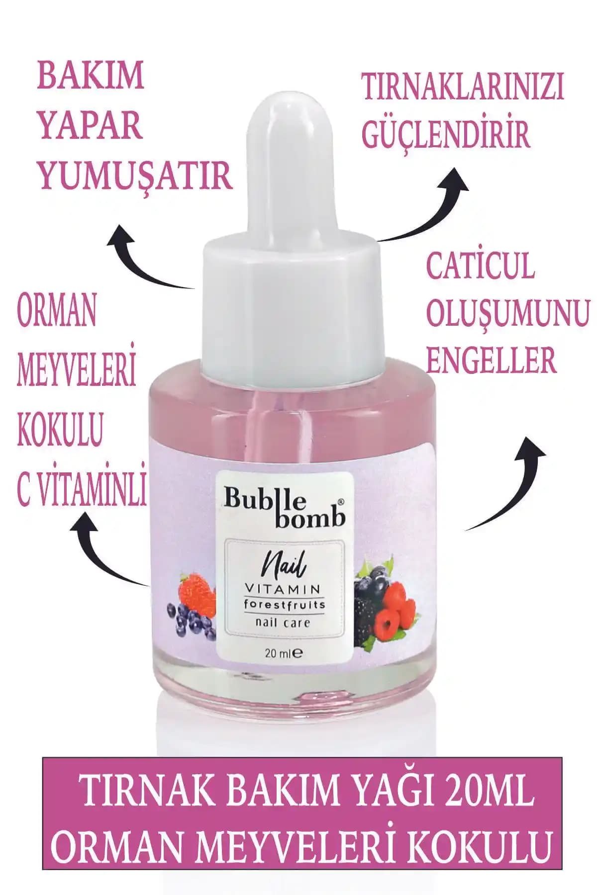 BubbleBomb Tırnak Bakım Yağı Forestfruits Orman Meyvesi 20ml Doğal ve Etkili Tırnak Sağlığı Ürünü
