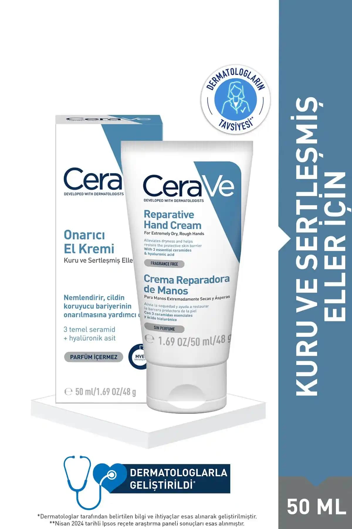 CeraVe Onarıcı El Kremi: Hassas ve Kuru Eller İçin Uzun Süreli Nemlendirme ve Onarım