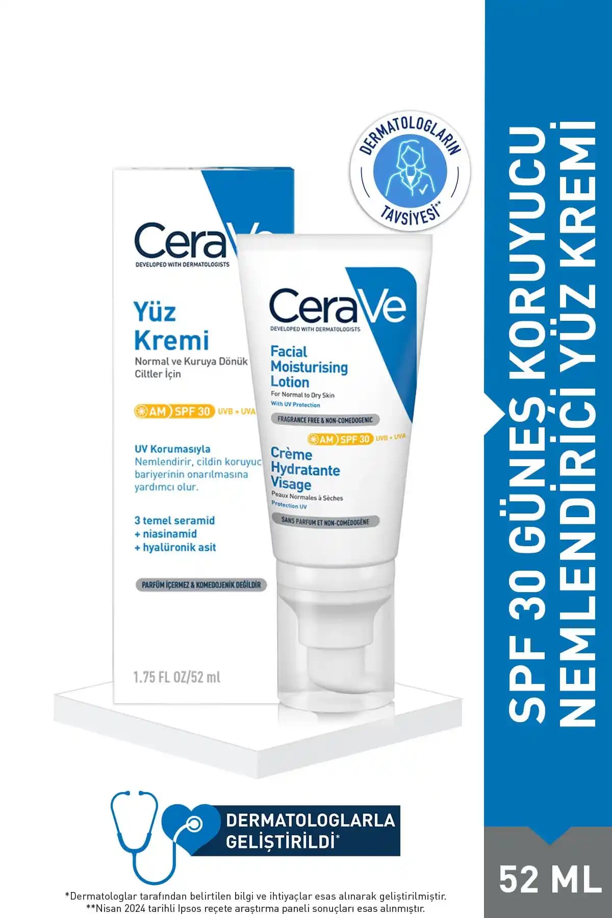 CeraVe Yüz Nemlendirici Losyon SPF 30 Güçlü Koruma ve Derinlemesine Nemlendirme Sağlar