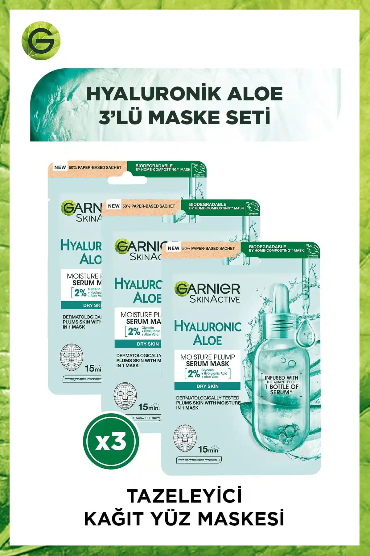 Garnier Hyaluronik Aloe Tazeleyici Kağıt Yüz Maskesi: Derinlemesine Nem ve Rahatlatma Sağlayan Ürün