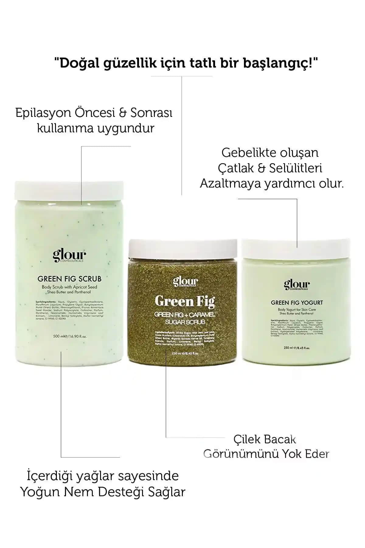 GLOUR 3'lü Green Fig Seti: Doğal ve Etkili Cilt Bakım Ürünleri Koleksiyonu