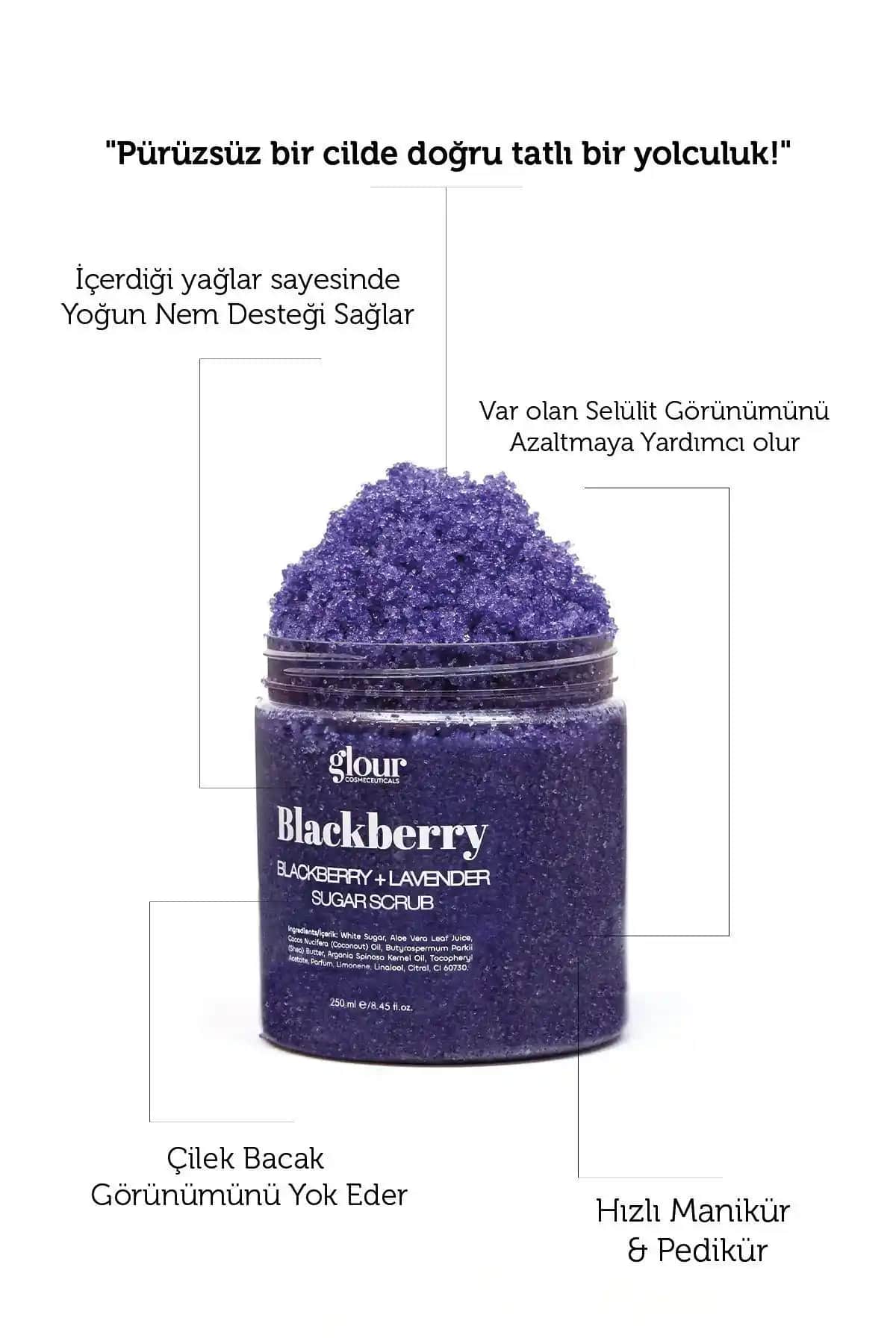 GLOUR BlackBerry & Lavender Şeker Peeling: Doğal ve Yenileyici Cilt Bakım Ürünü