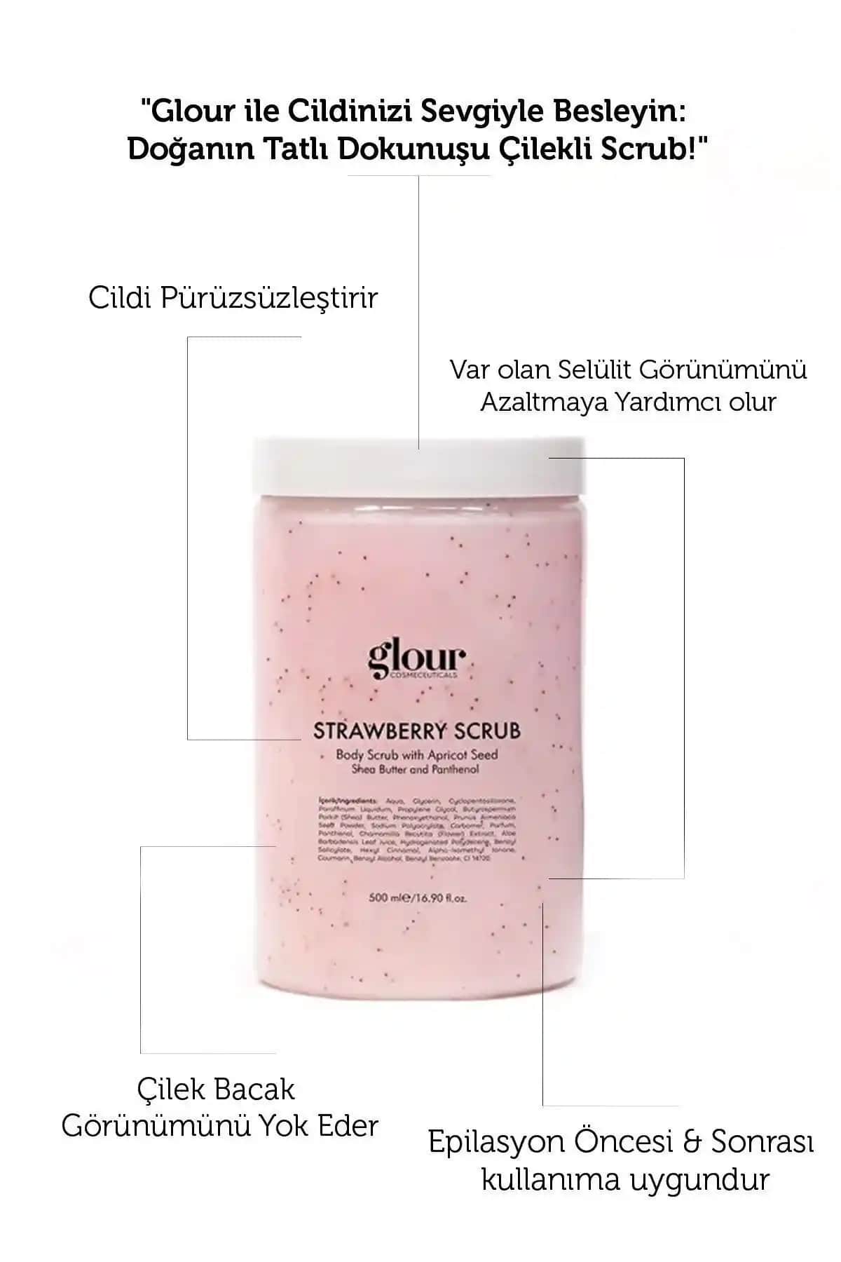 GLOUR Çilekli Scrub: Doğal İçeriğiyle Cilt Yenileme ve Parlaklık Sağlayan Peeling