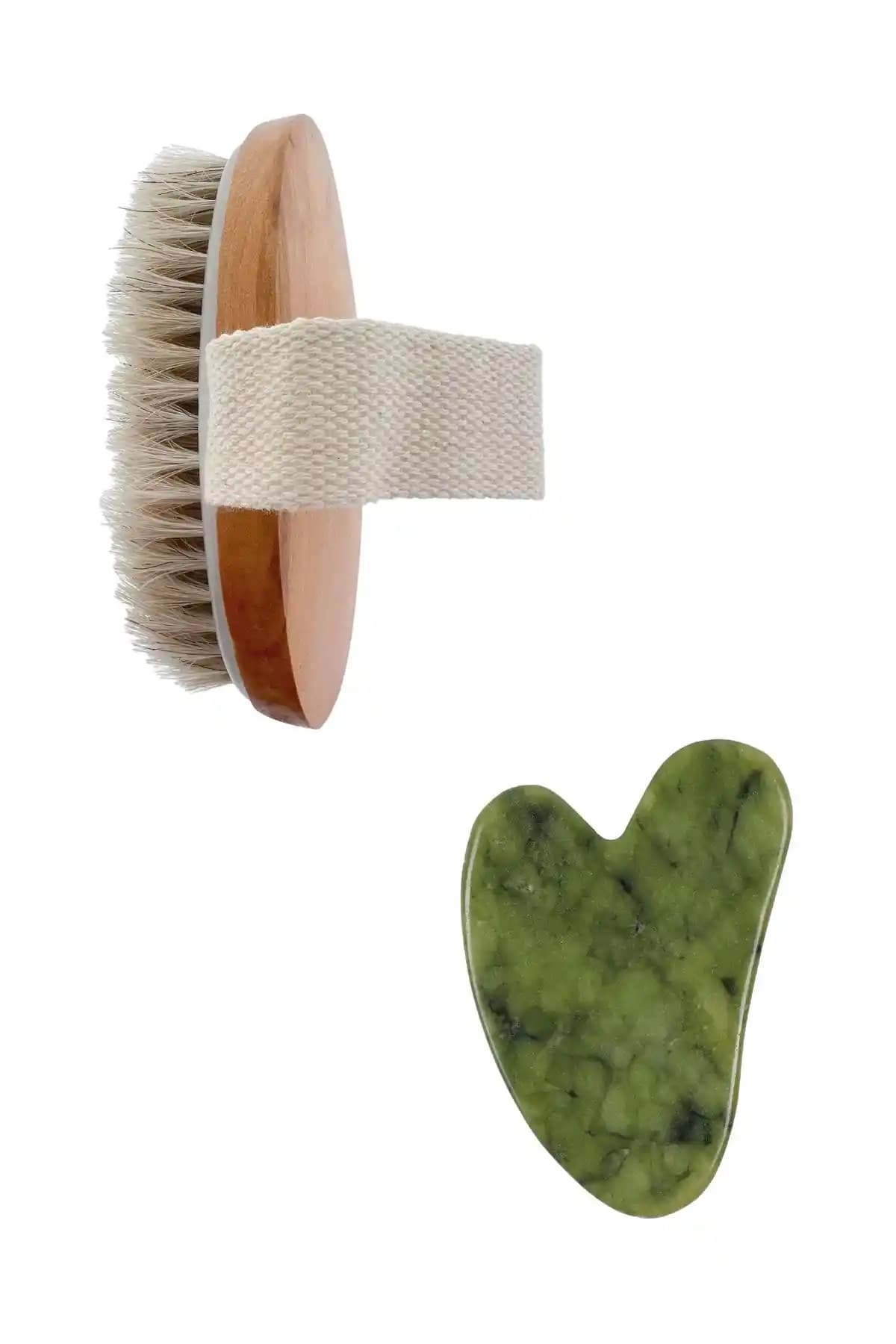 İlterus Doğaltaş Yeşim Kalp Gua Sha ve At Kılı Selülit Fırçası ile Doğal Güzellik ve Sağlık Çözümleri